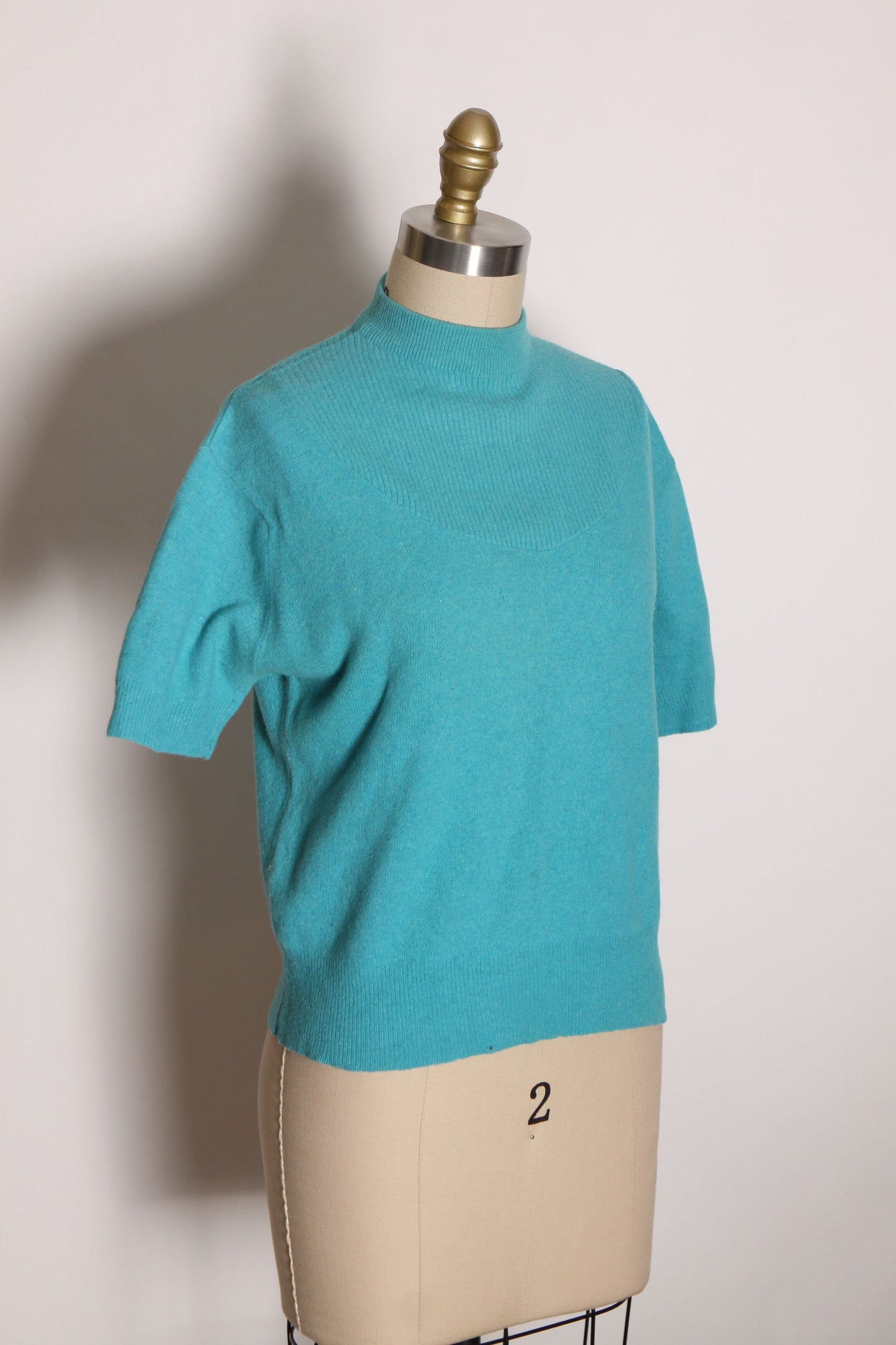 1950s Turquoise Blue Short Sleeve Pullover Sweater Blouse by Bradley -L