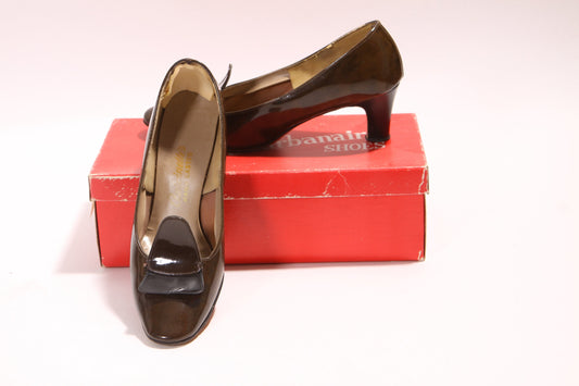 1960s Brown Swirl Detailed Toe High Heel Shoes Pumps by Antoinettes -Size 7