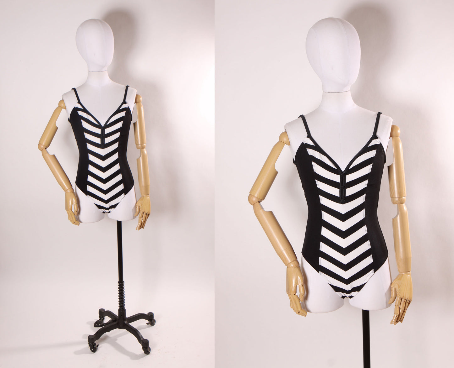 1980s Does 1950s Black and White Striped Barbie Style One Piece Swimsuit by Cole of California -S