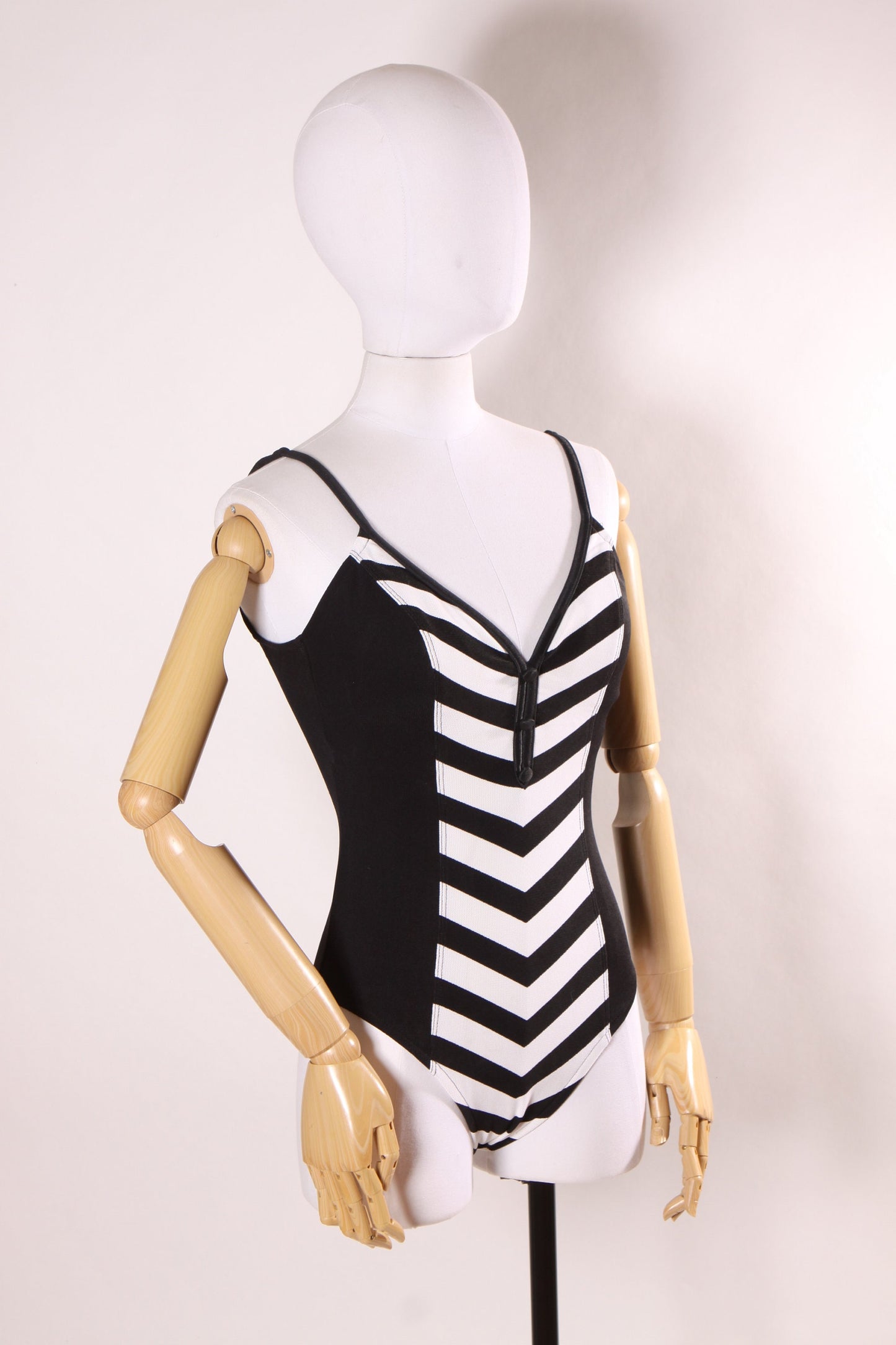 1980s Does 1950s Black and White Striped Barbie Style One Piece Swimsuit by Cole of California -S