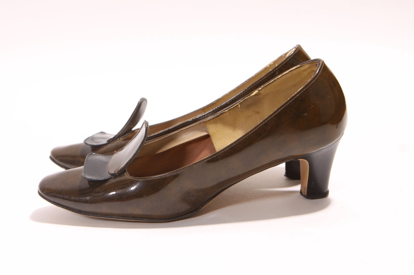 1960s Brown Swirl Detailed Toe High Heel Shoes Pumps by Antoinettes -Size 7