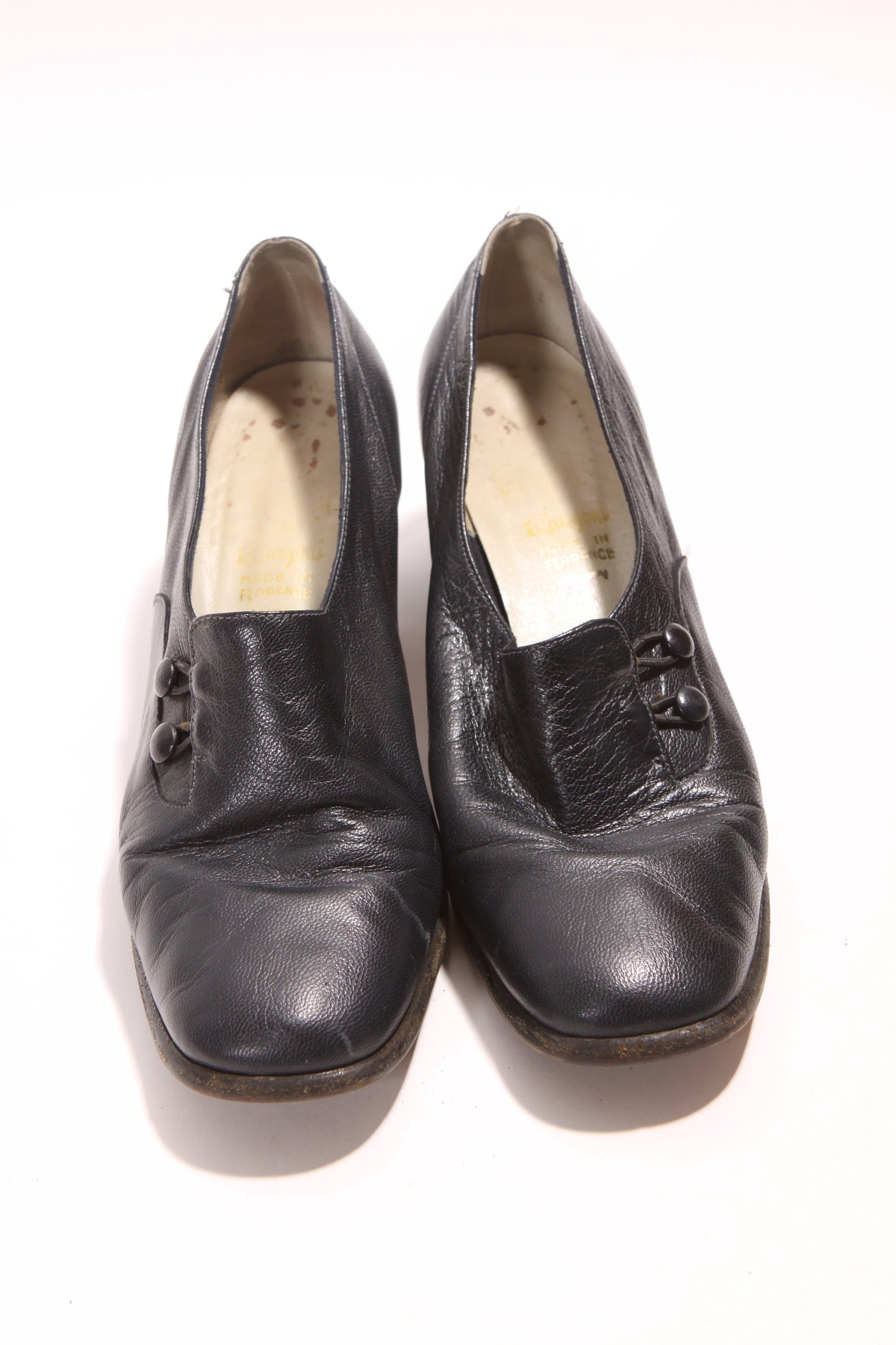 1960s Black Button Detail Short High Heel Shoes by Amalji by Rangoui -Size 7 1/2