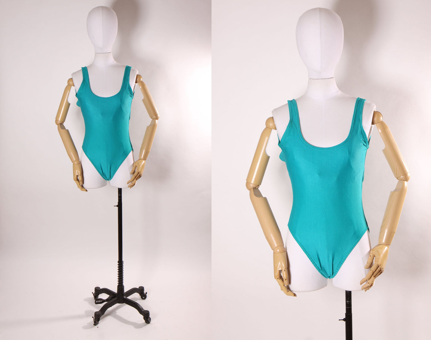 1980s Turquoise Blue Ribbed Textured One Piece Swimsuit by Active Elements -M