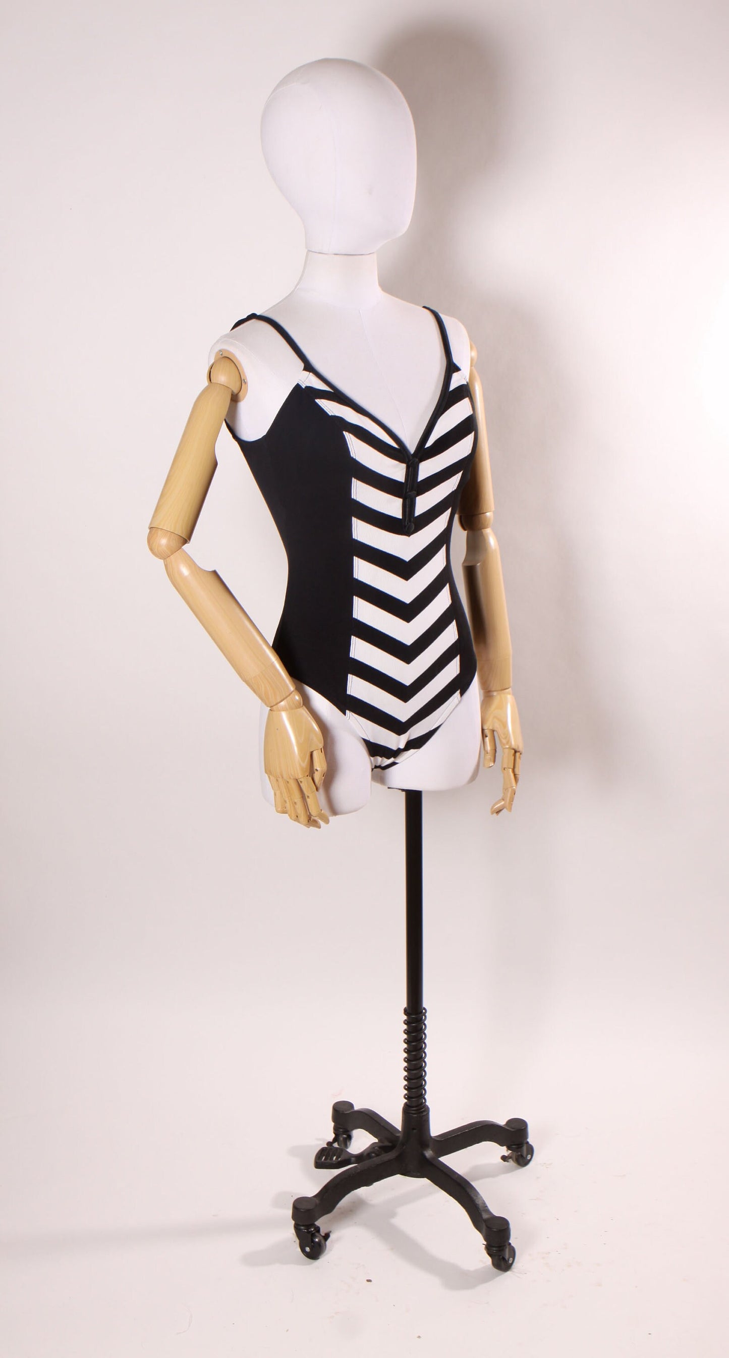 1980s Does 1950s Black and White Striped Barbie Style One Piece Swimsuit by Cole of California -S