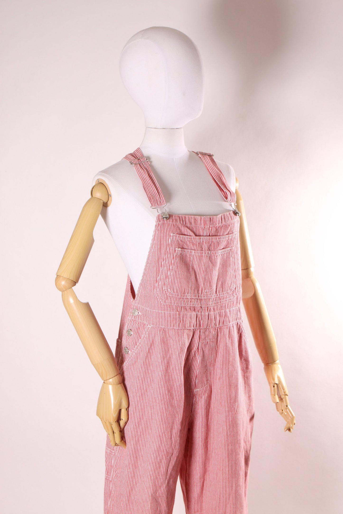 1980s Red and White Striped One Piece Cropped Ankle Length Overalls by Haik’s -M