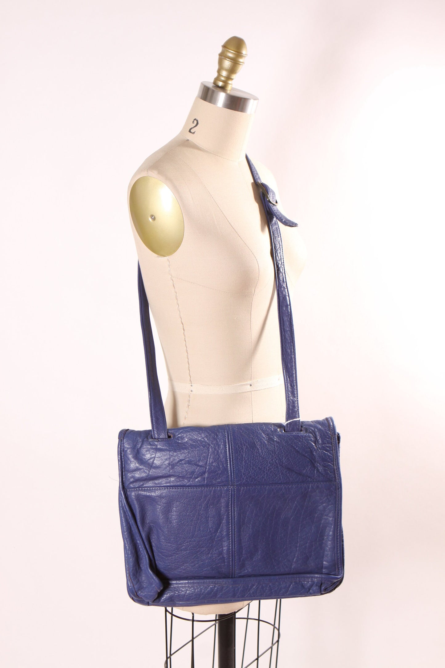 1980s Blue Leather Square Cross Body Shoulder Bag Purse