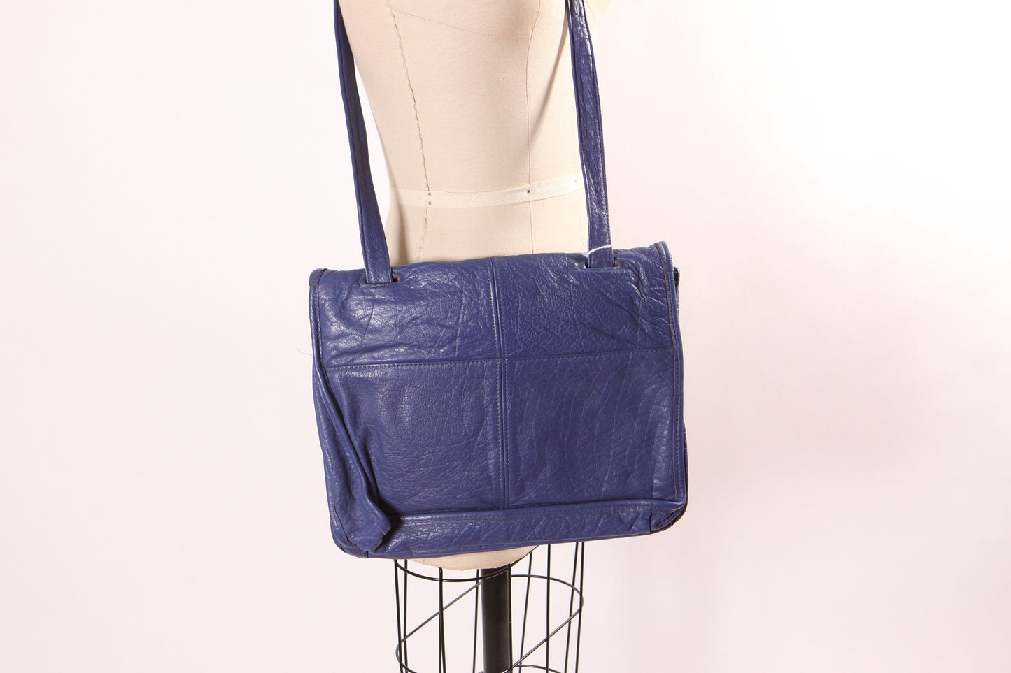 1980s Blue Leather Square Cross Body Shoulder Bag Purse