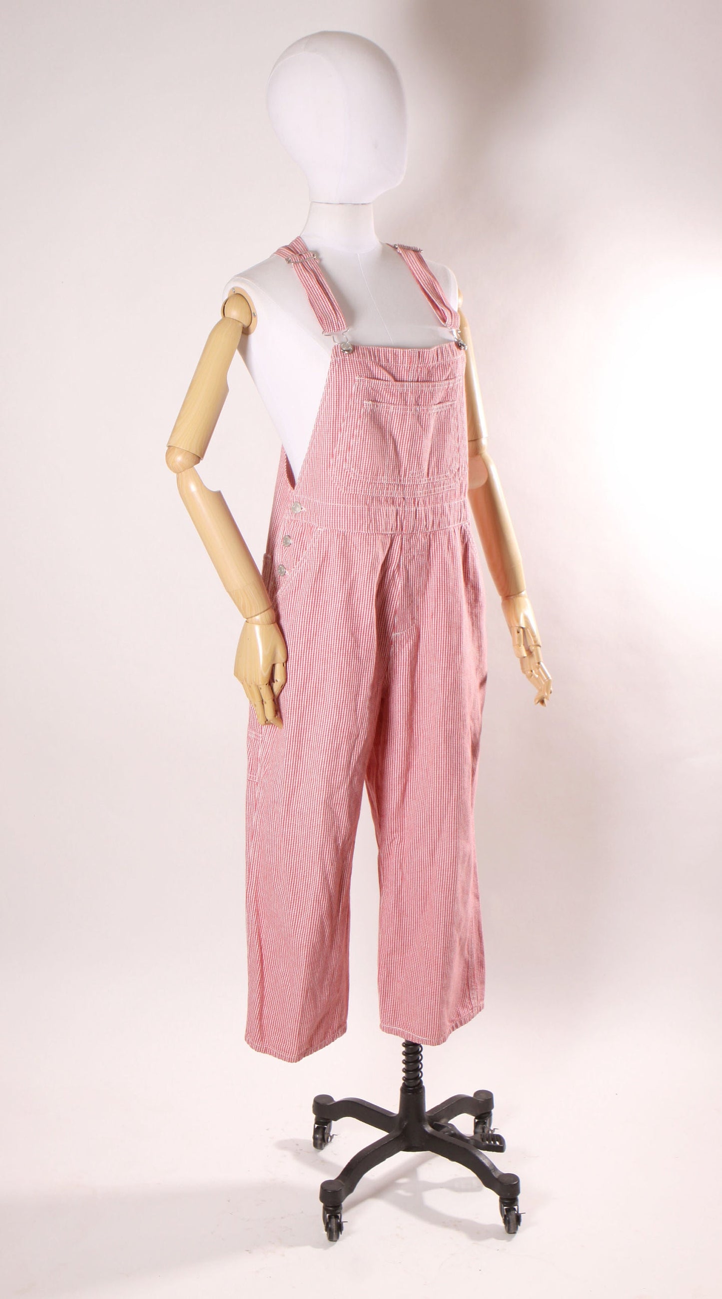 1980s Red and White Striped One Piece Cropped Ankle Length Overalls by Haik’s -M