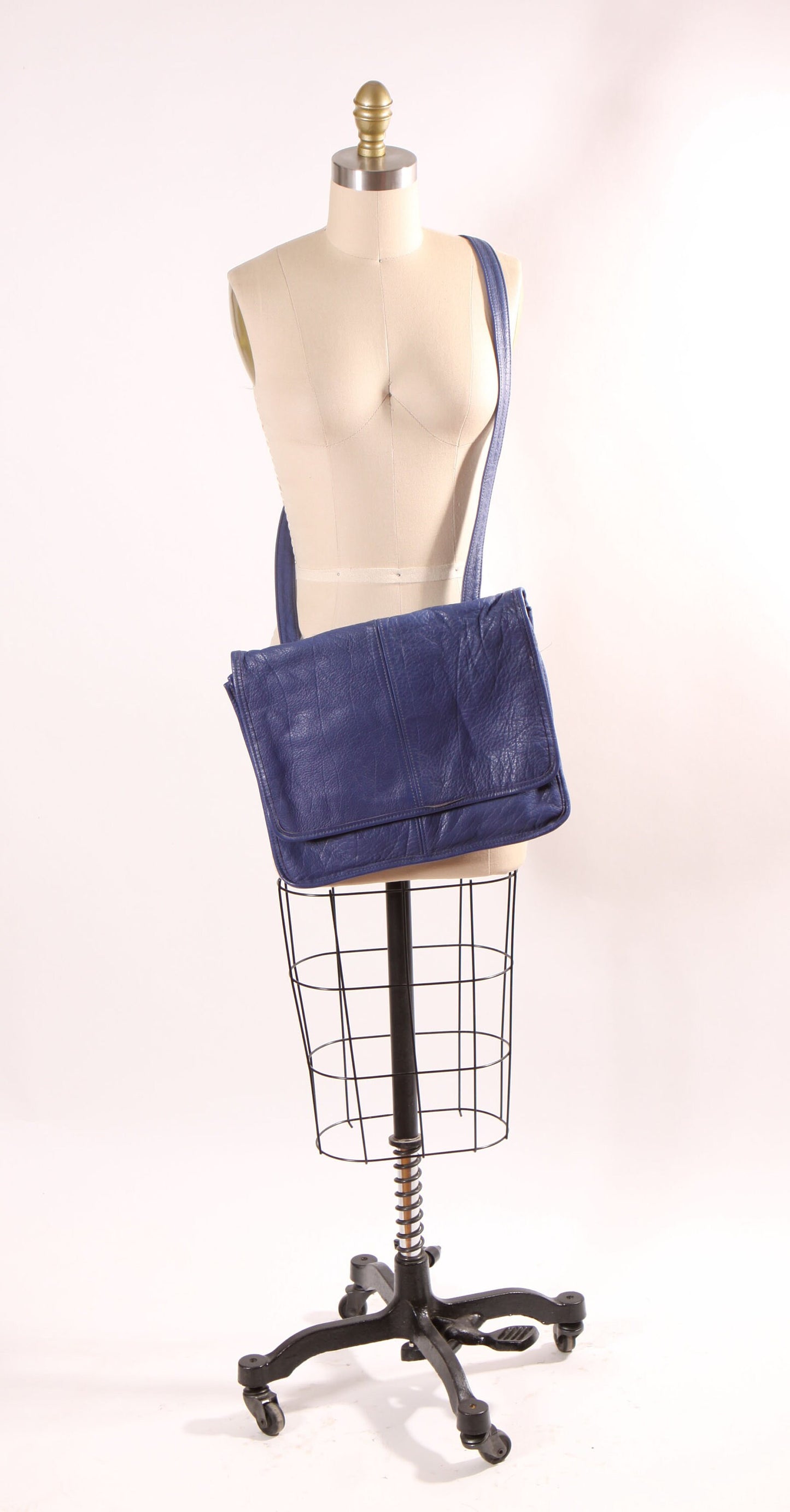 1980s Blue Leather Square Cross Body Shoulder Bag Purse