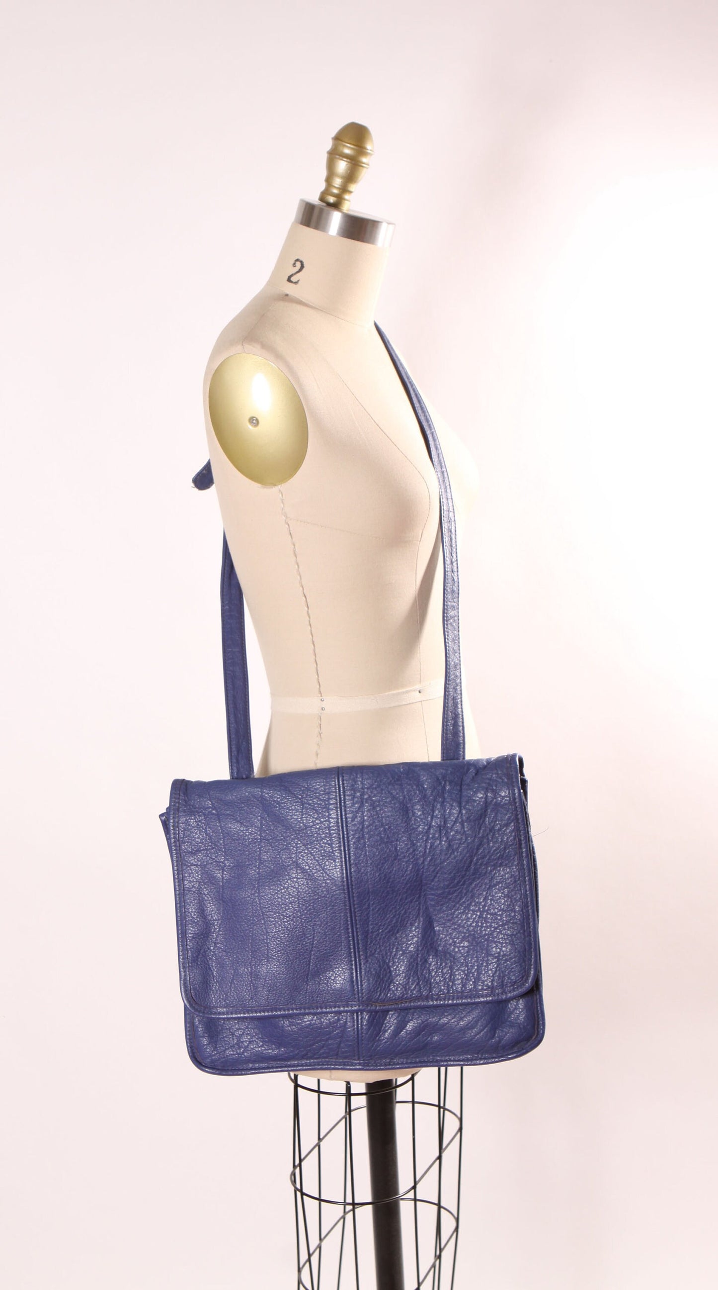 1980s Blue Leather Square Cross Body Shoulder Bag Purse