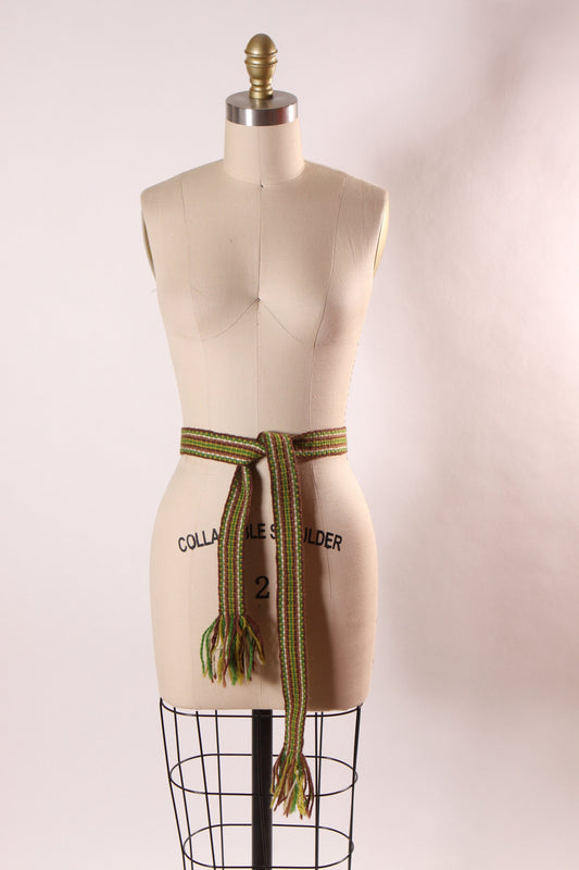 1970s Green, Beige and Brown Woven Fringe Belt