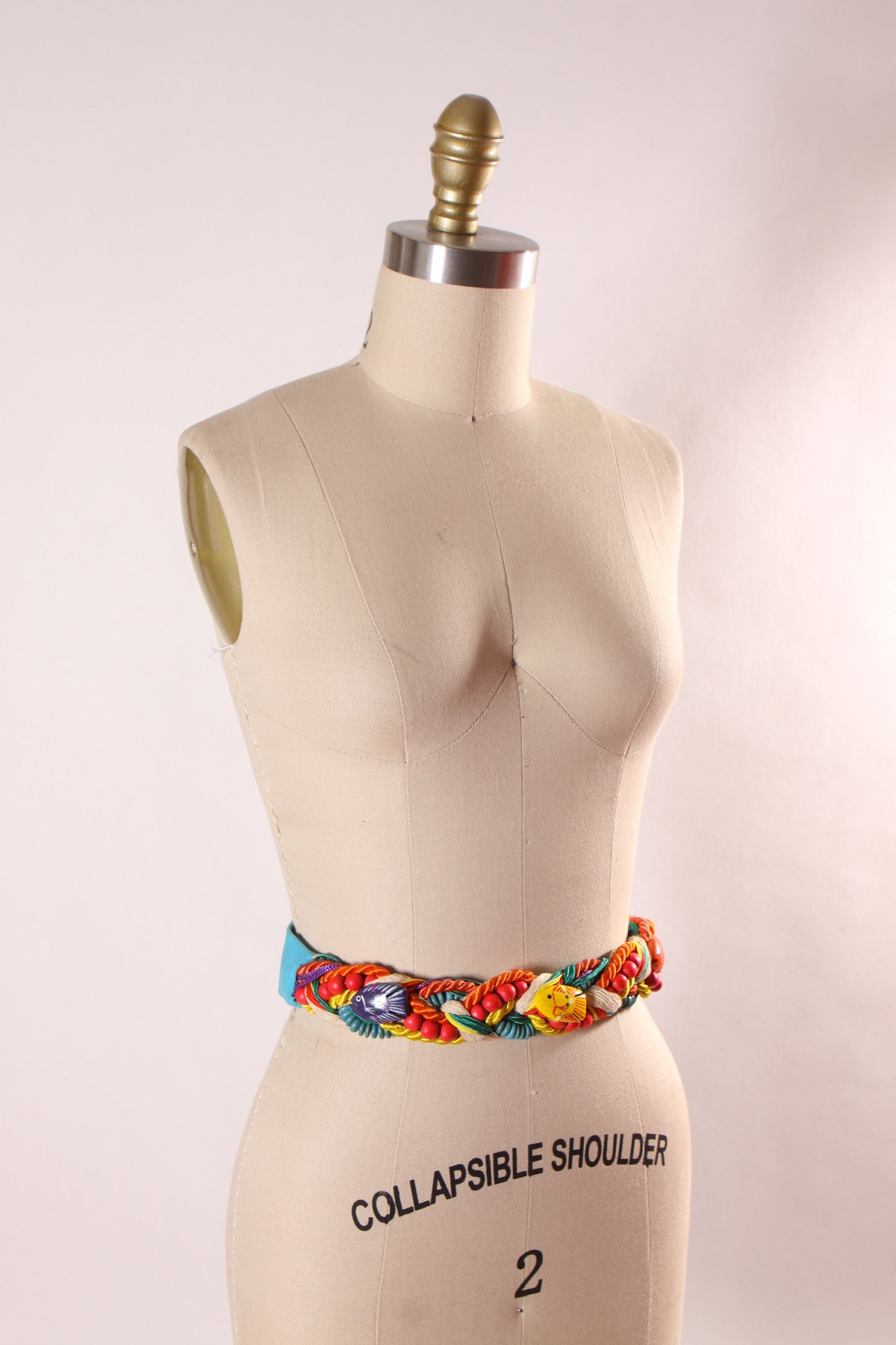 1980s Rainbow Multi-Colored Wooden Fish Woven Belt