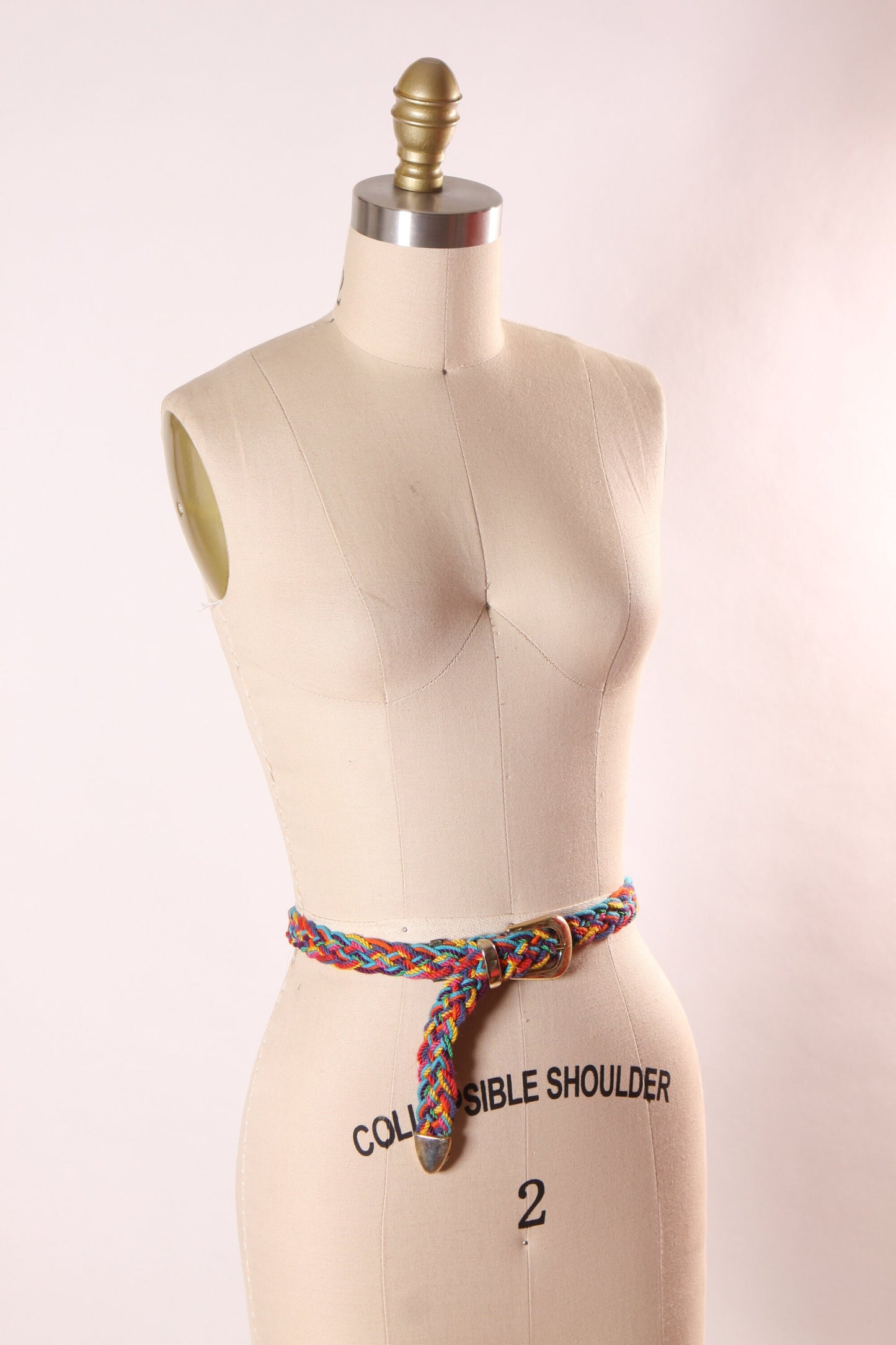 1980s Woven Rainbow and Gold Tone Adjustable Belt