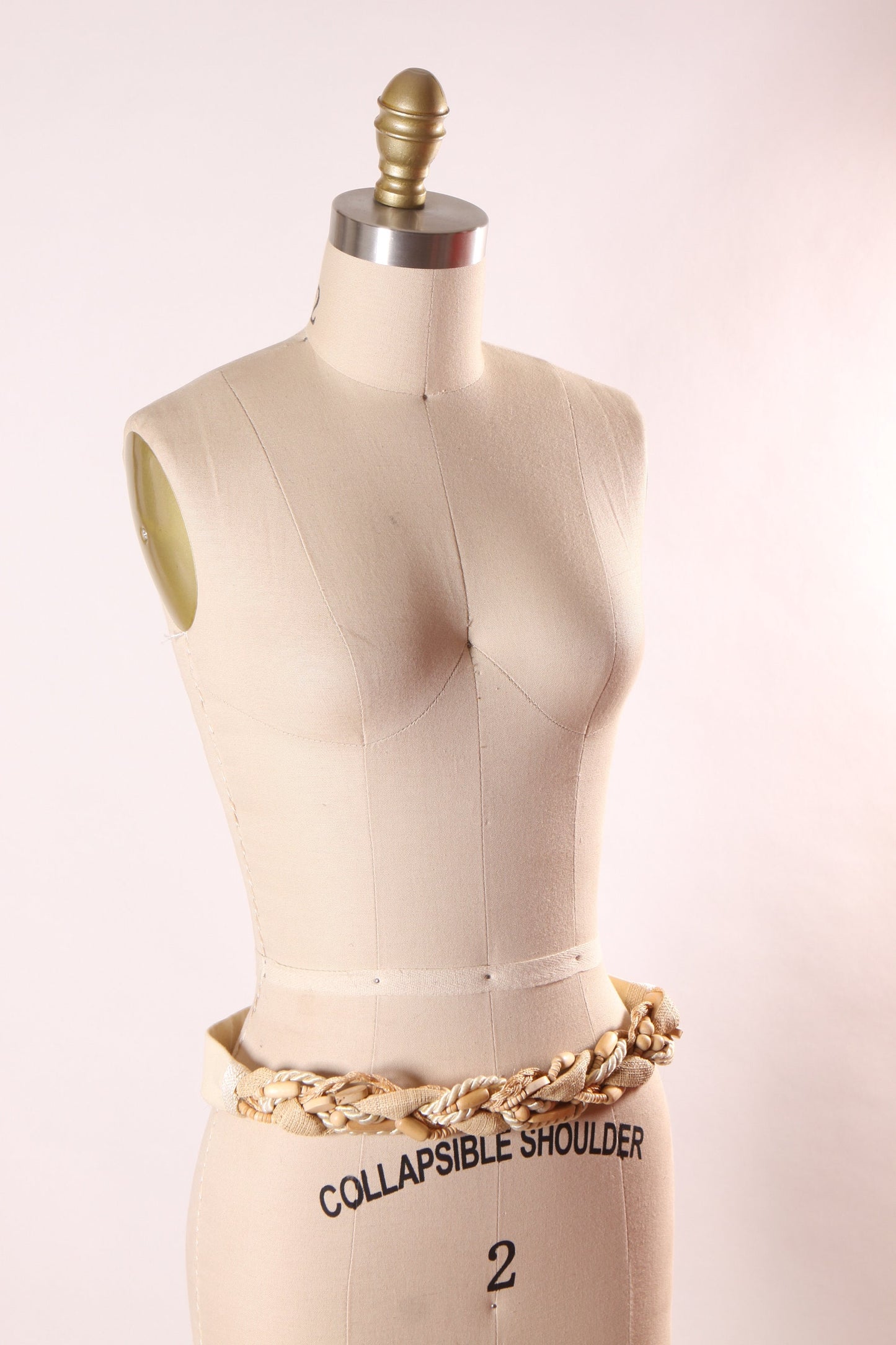 1980s Cream and Beige Woven Wood Bead Belt