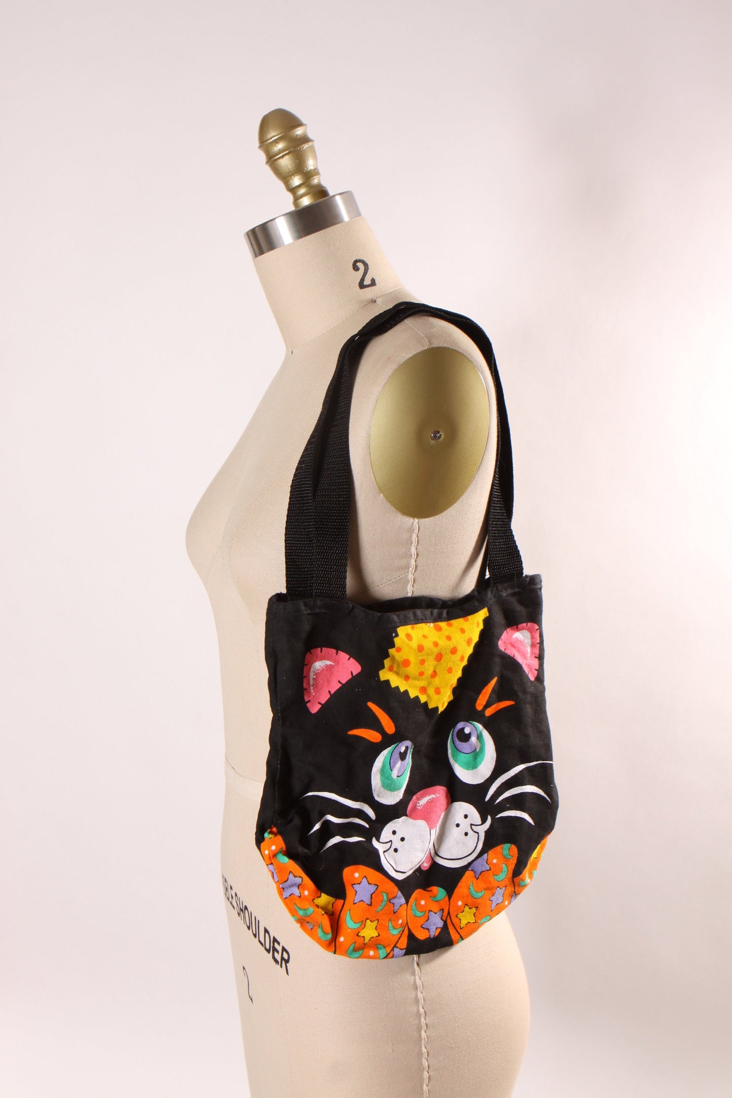 1980s Black, Orange and White Novelty Black Cat Halloween Treat Candy Bag