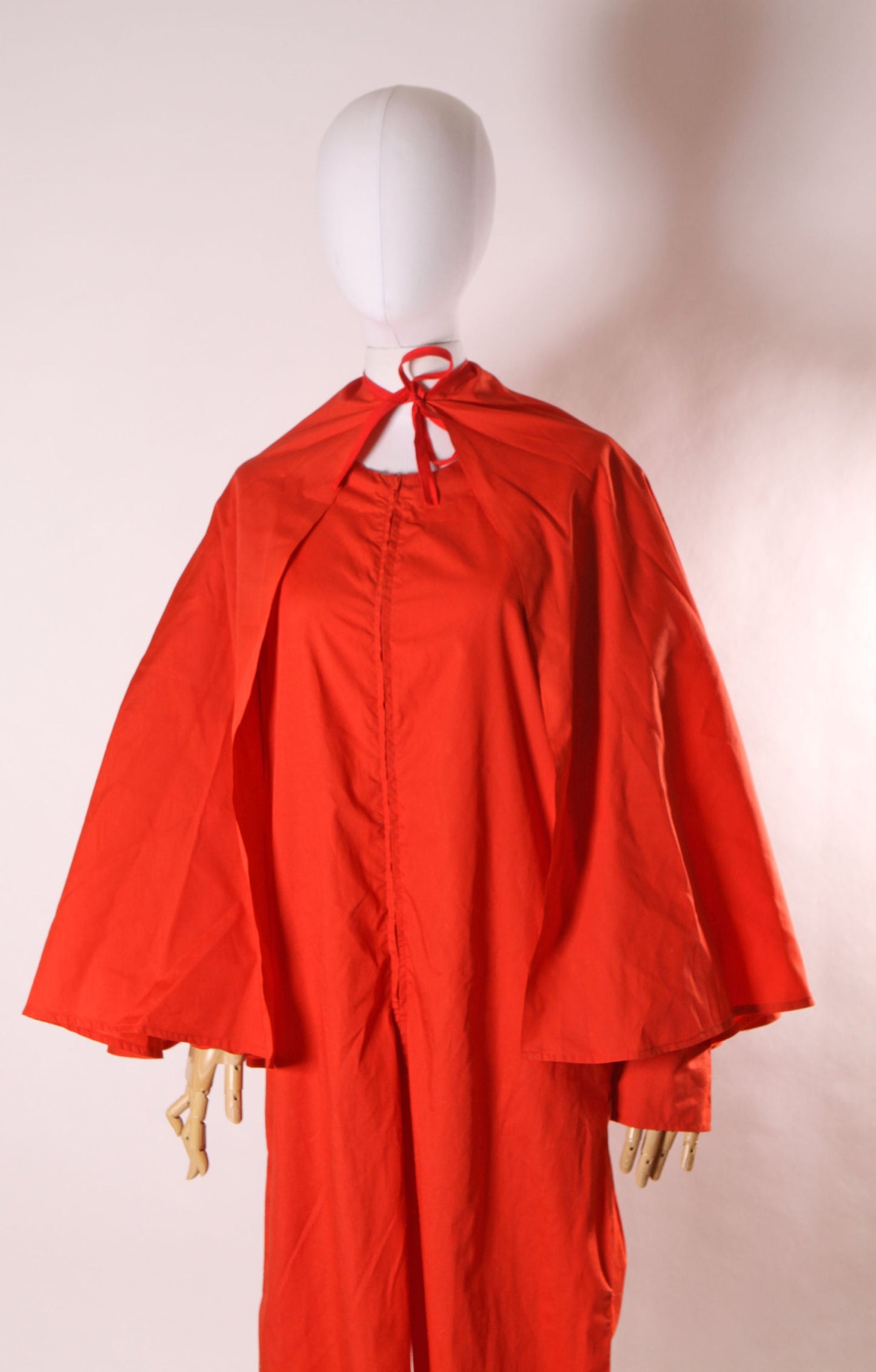 1970s 1980s Red Long Sleeve One Piece Jumpsuit with Matching Red Cape Pointed Tail Devil Costume -M