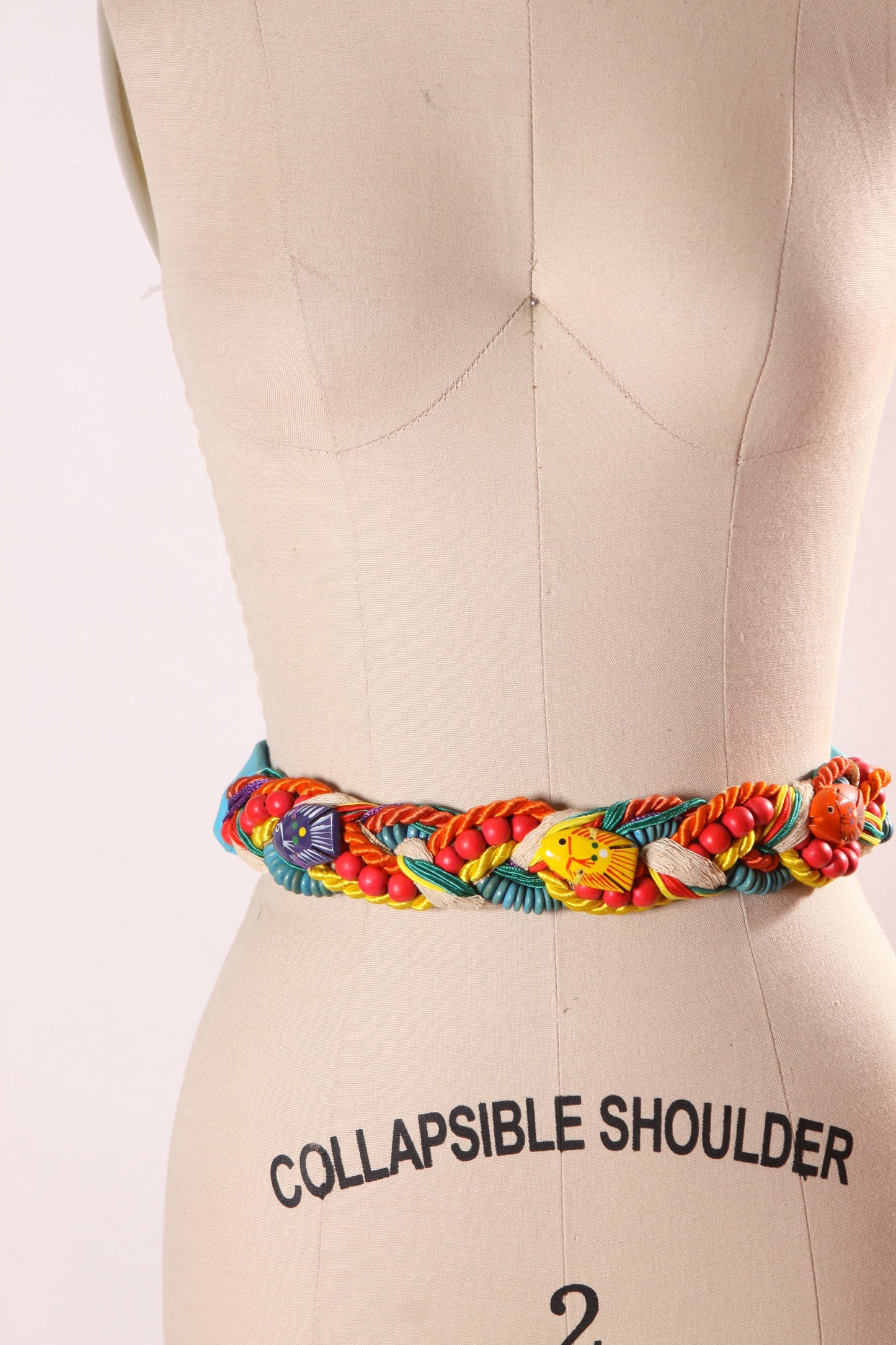 1980s Rainbow Multi-Colored Wooden Fish Woven Belt