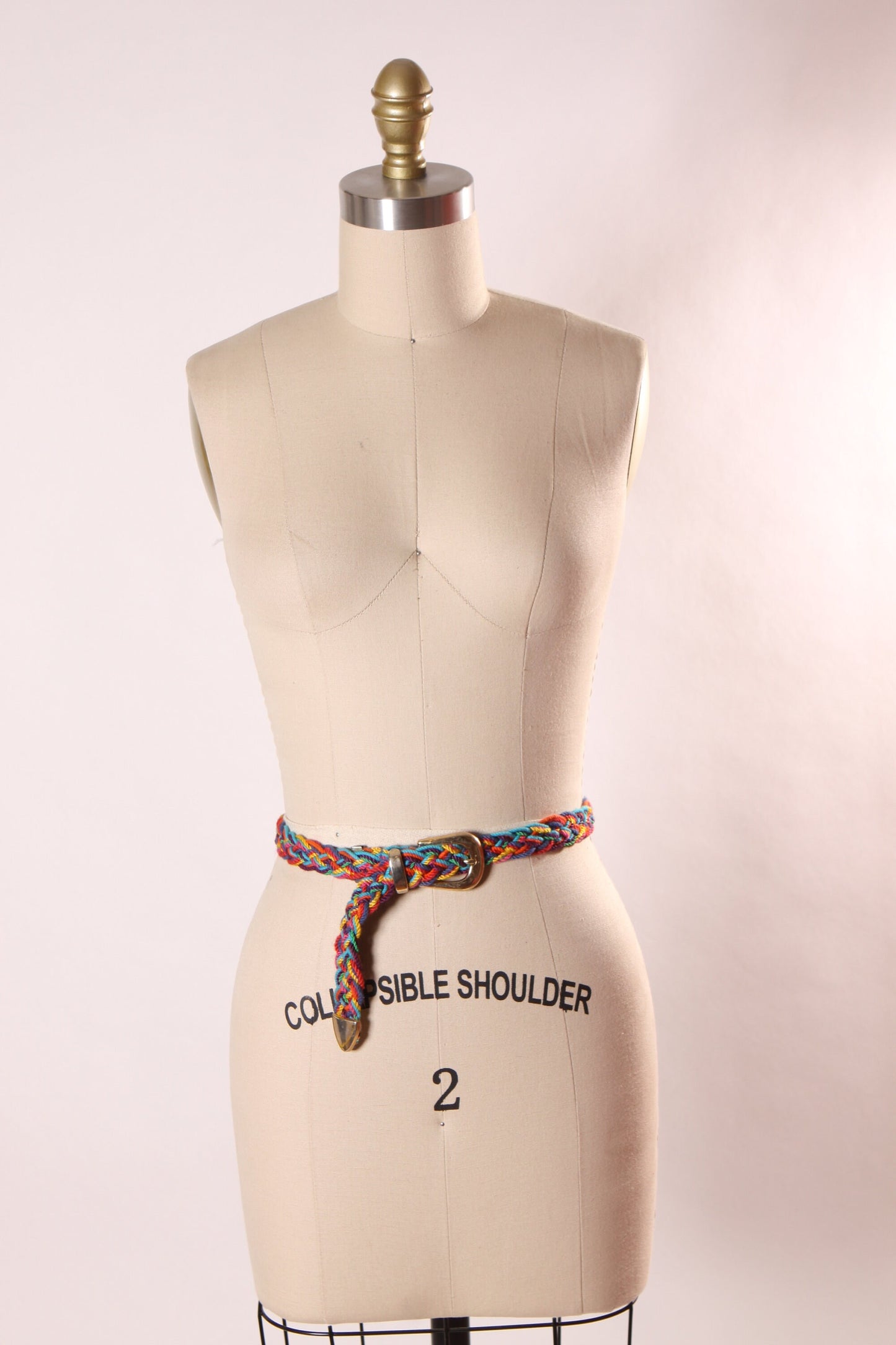 1980s Woven Rainbow and Gold Tone Adjustable Belt