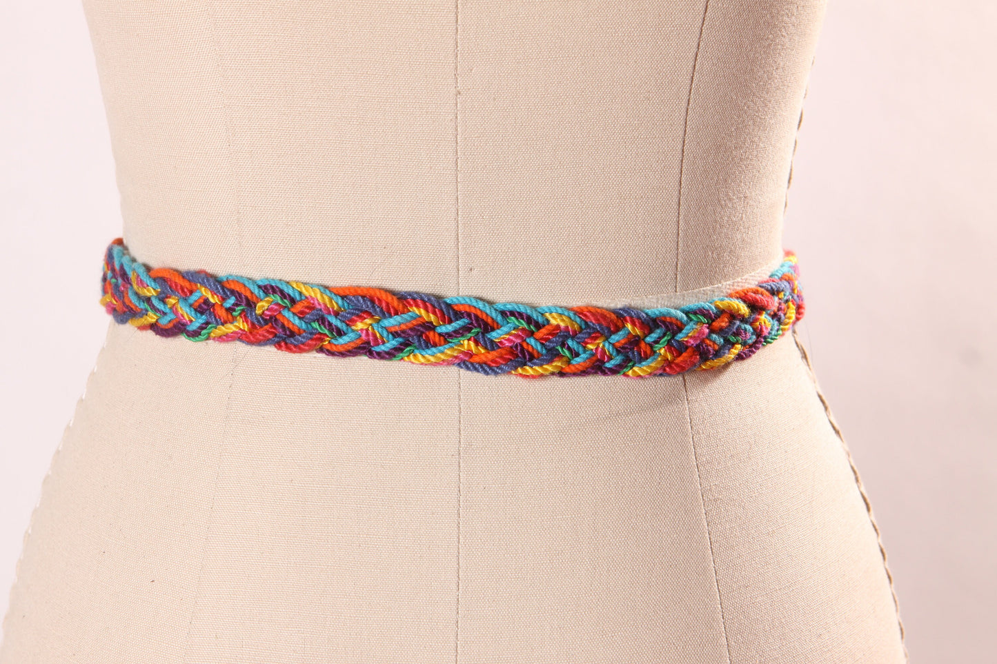 1980s Woven Rainbow and Gold Tone Adjustable Belt