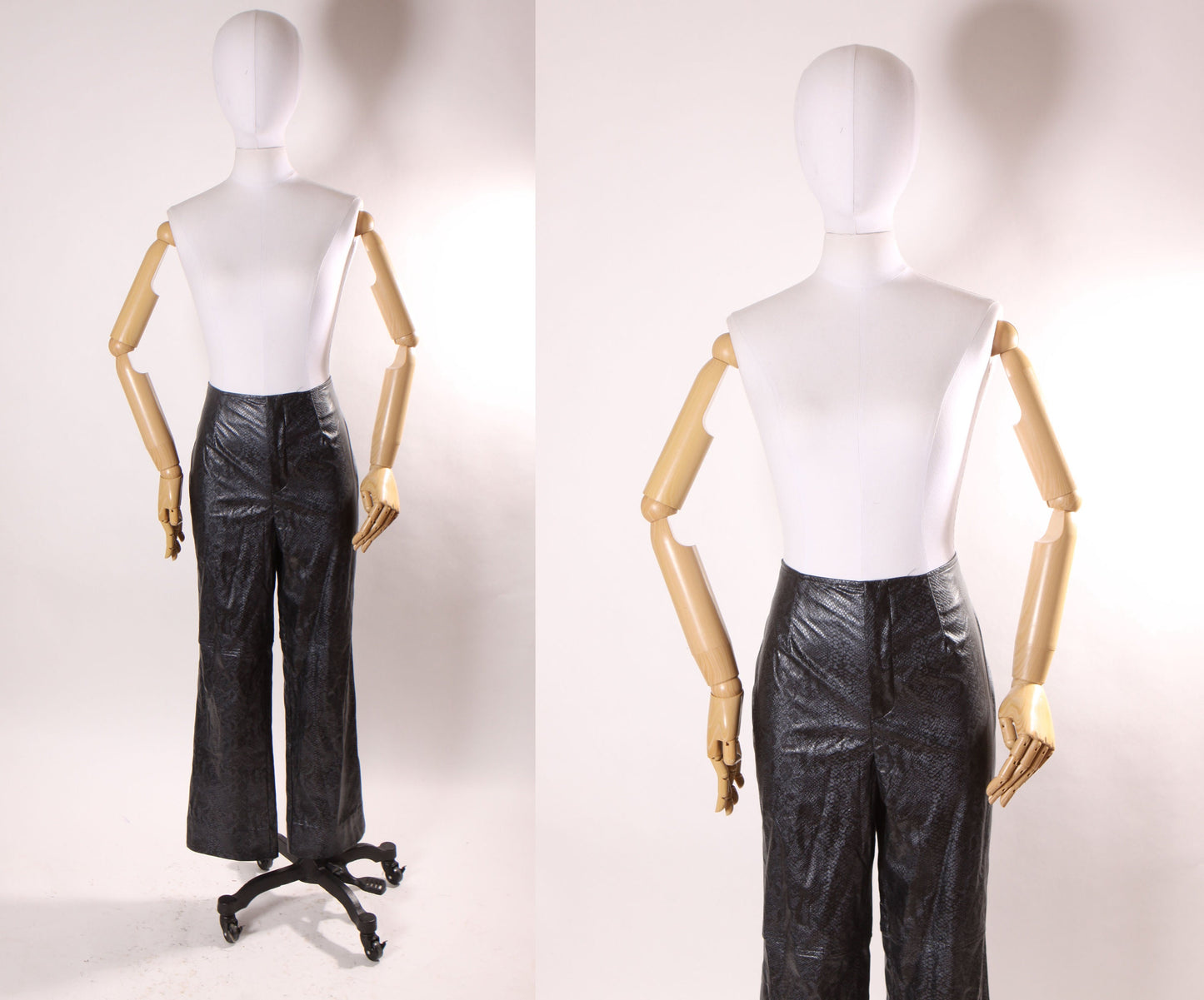 1990s Black and Gray Snake Skin Animal Print Polyurethane Pants by David Paul New York -L