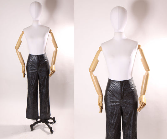 1990s Black and Gray Snake Skin Animal Print Polyurethane Pants by David Paul New York -L