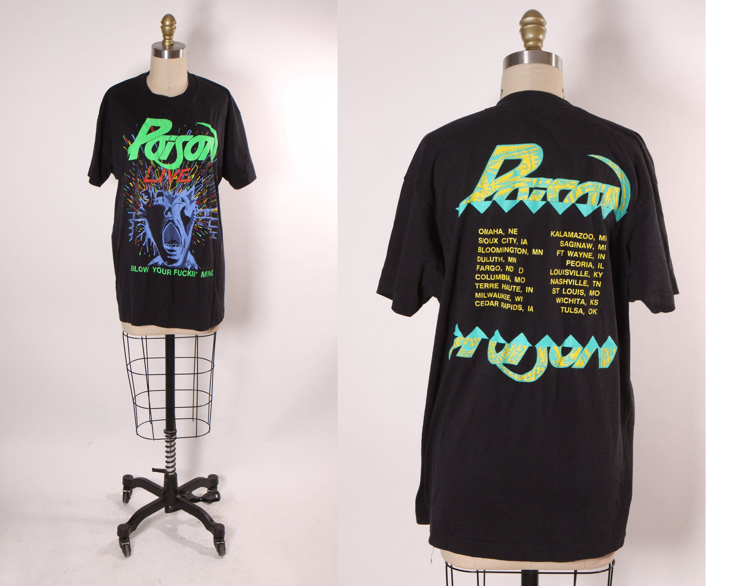 1980s 1988 Black Short Sleeve Single Stitch Poison Live Concert Tour Band T-Shirt -XL