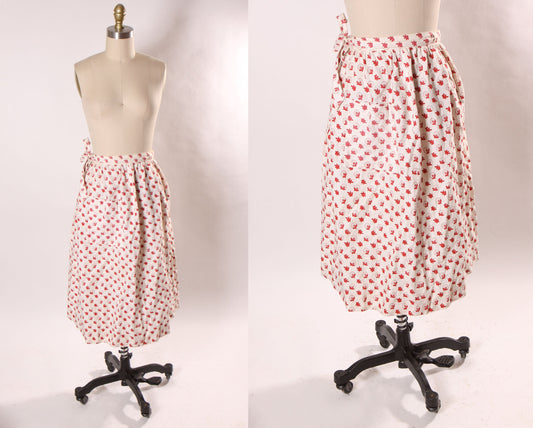 Late 1960s Early 1970s Red and White Novelty Floral Leaf Print Tie Wrap Skirt by Crazy Horse -XS