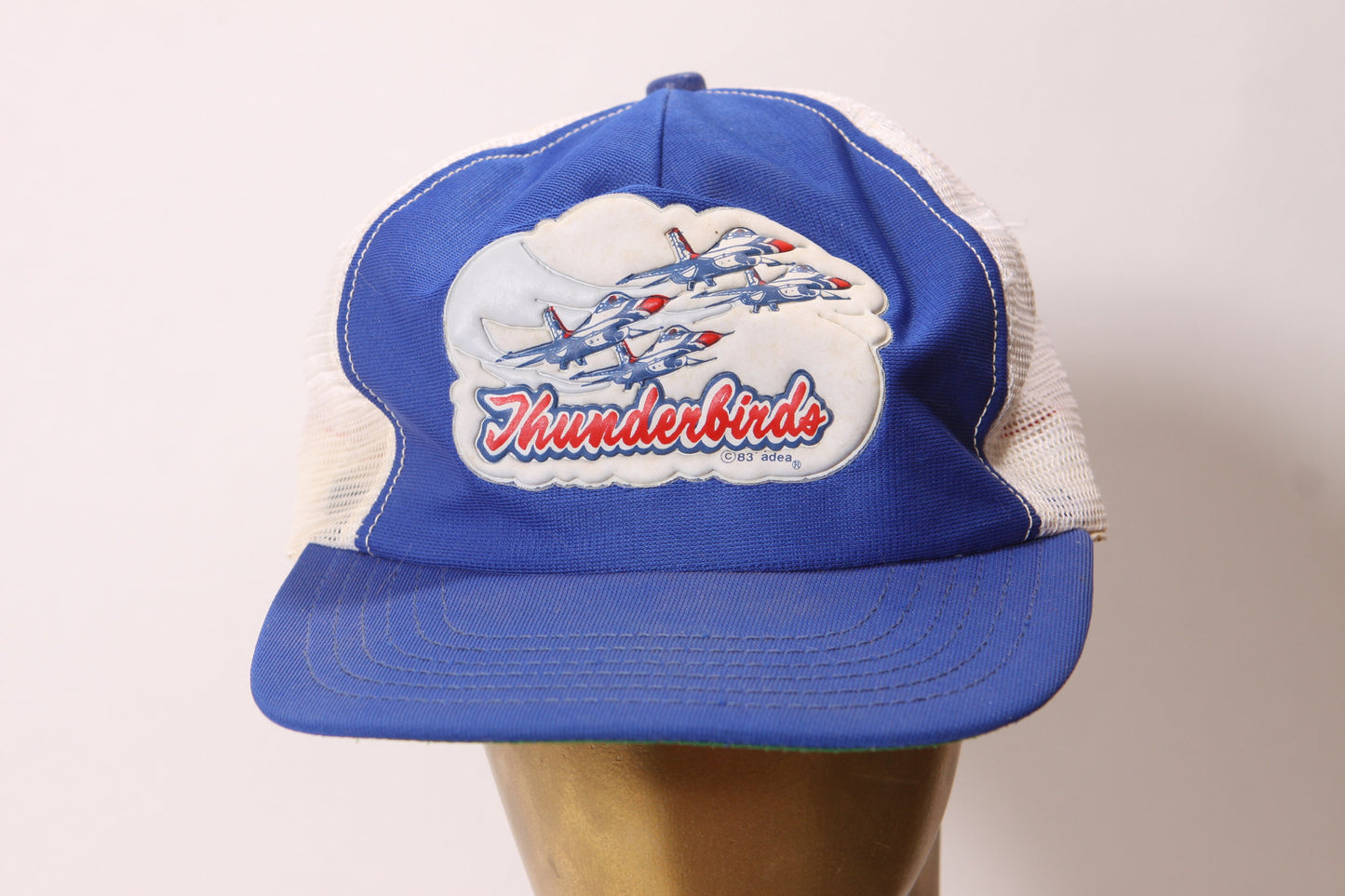 1980s 1983 Blue, White and Red Novelty Thunderbirds Air Force Aviation Puffy Decal Trucker Baseball Cap