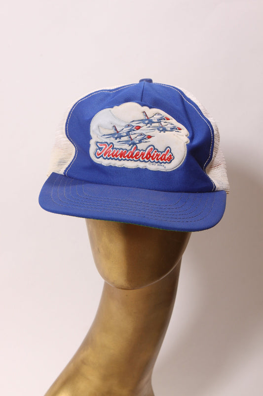 1980s 1983 Blue, White and Red Novelty Thunderbirds Air Force Aviation Puffy Decal Trucker Baseball Cap