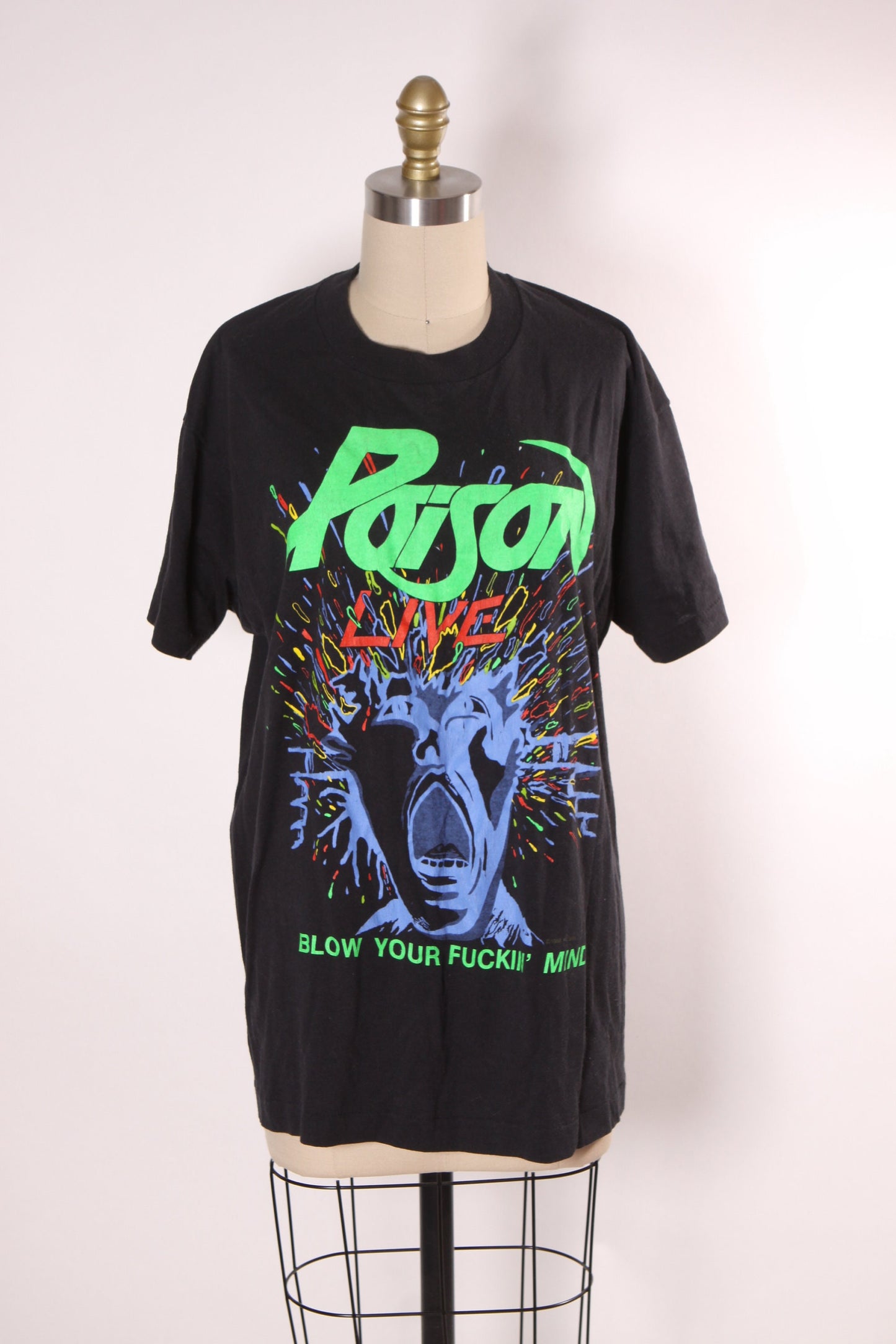 1980s 1988 Black Short Sleeve Single Stitch Poison Live Concert Tour Band T-Shirt -XL