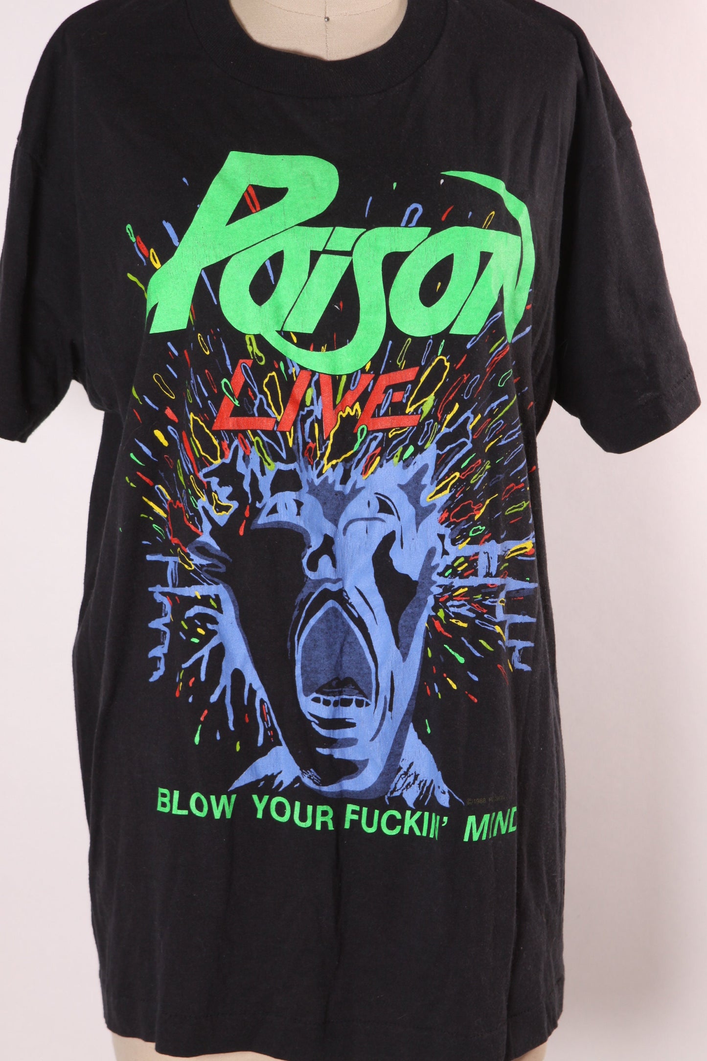 1980s 1988 Black Short Sleeve Single Stitch Poison Live Concert Tour Band T-Shirt -XL