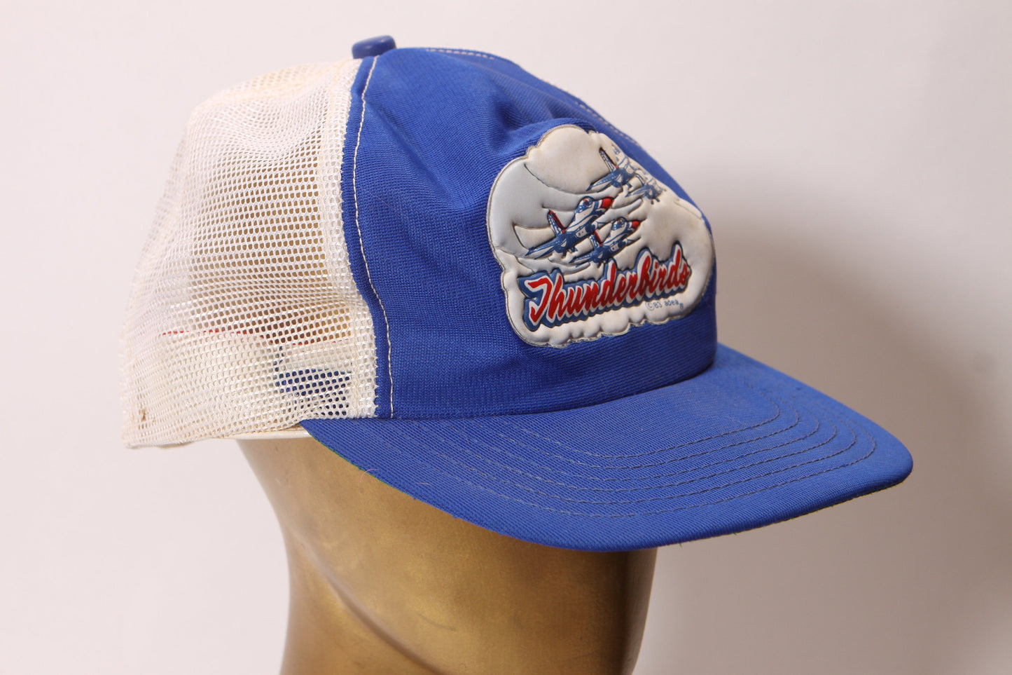 1980s 1983 Blue, White and Red Novelty Thunderbirds Air Force Aviation Puffy Decal Trucker Baseball Cap