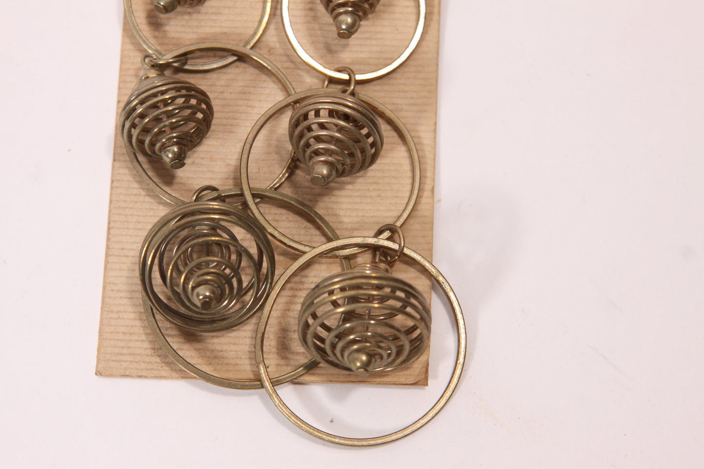 Deadstock 1970s Metal Circle And Spiral Hoop Dangling Pierced Earrings