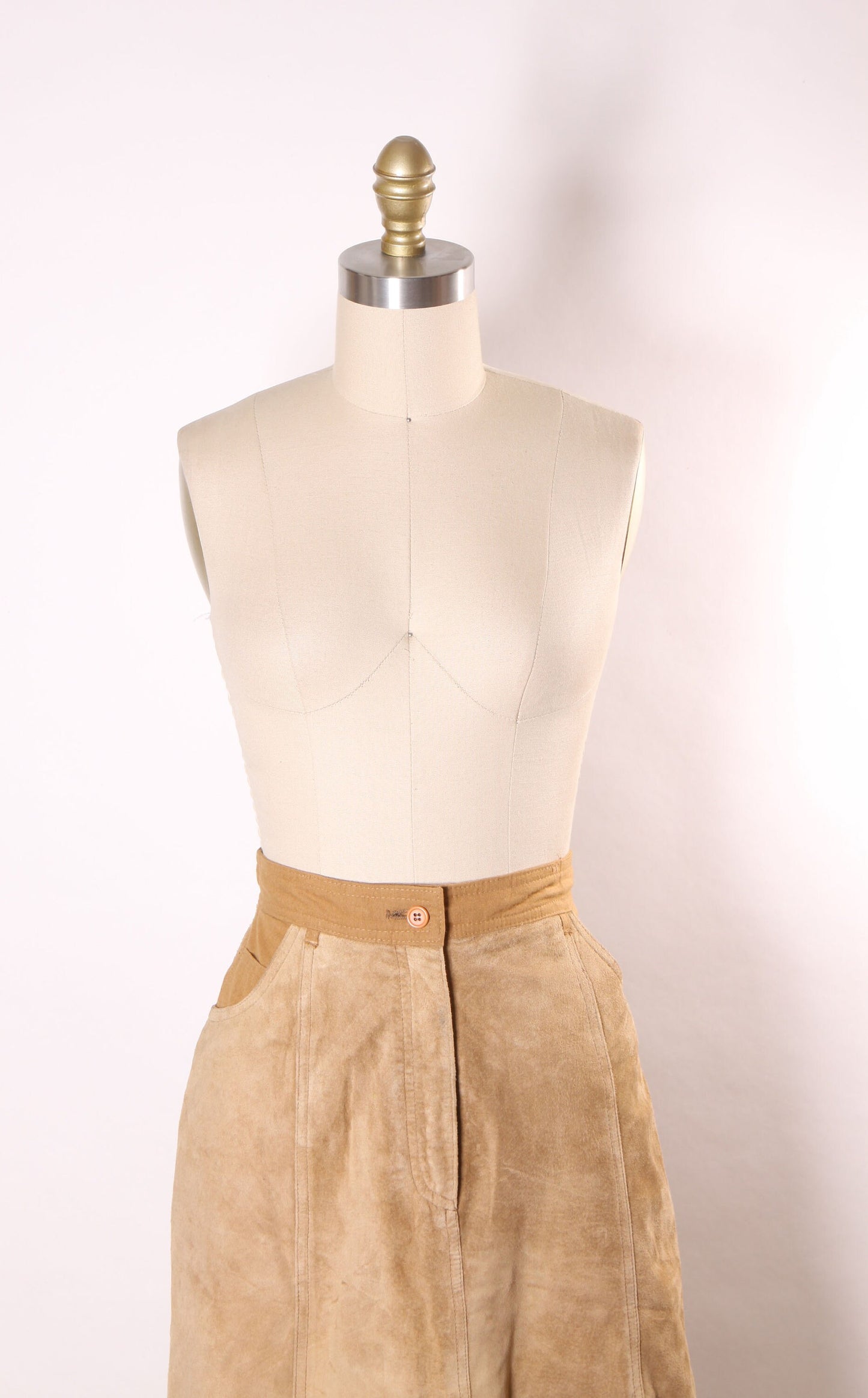 1980s Tan Suede Leather Pocketed Ankle Length Skirt by Together! -M