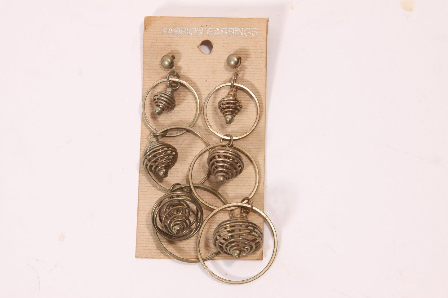 Deadstock 1970s Metal Circle And Spiral Hoop Dangling Pierced Earrings