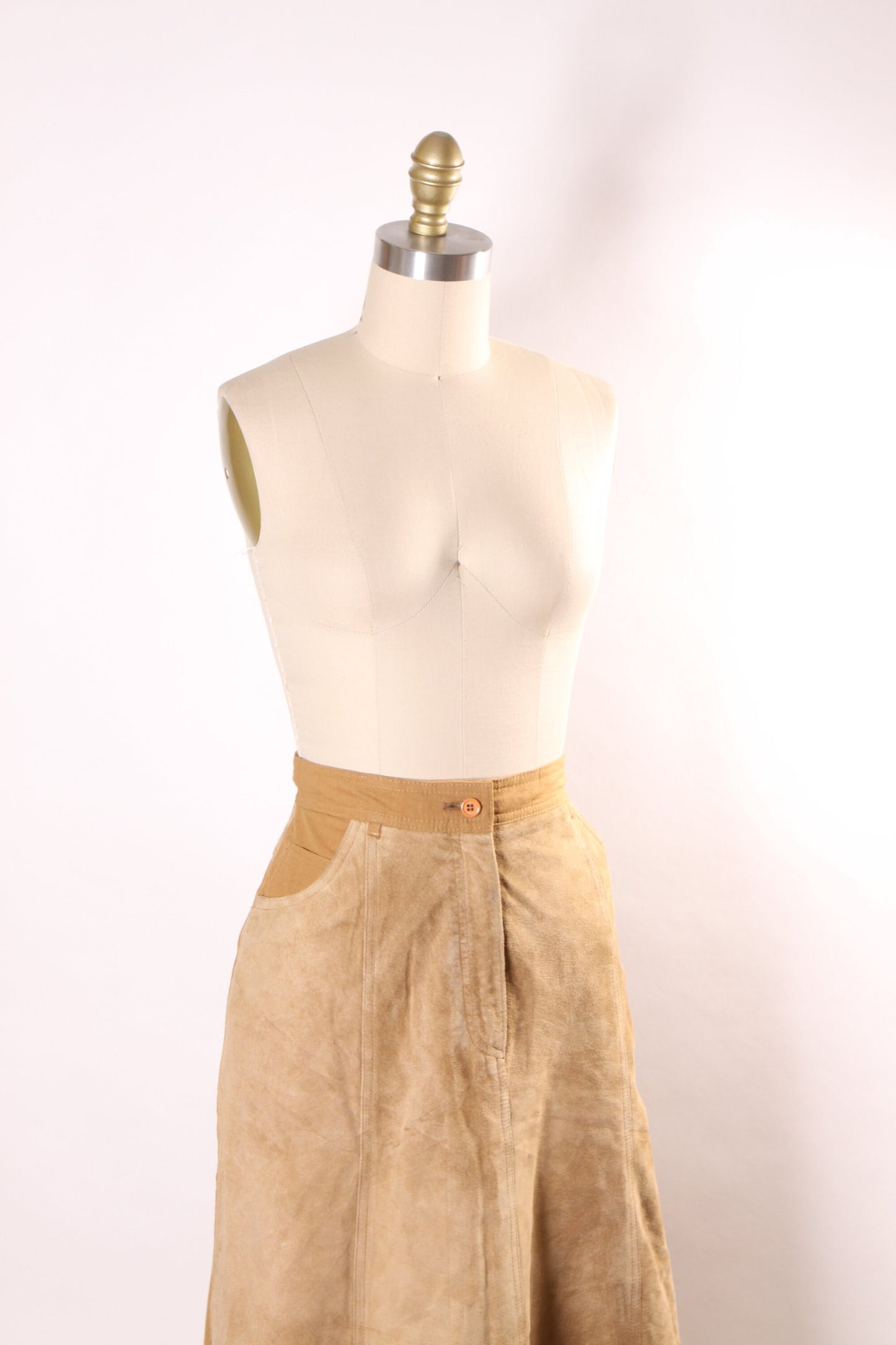 1980s Tan Suede Leather Pocketed Ankle Length Skirt by Together! -M