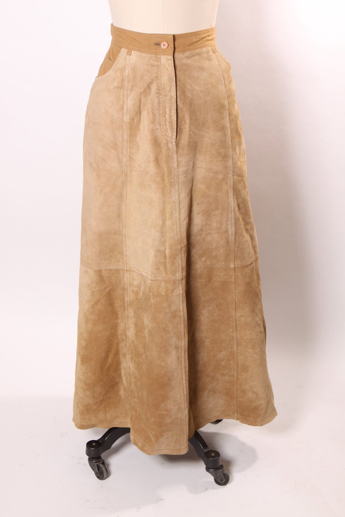 1980s Tan Suede Leather Pocketed Ankle Length Skirt by Together! -M