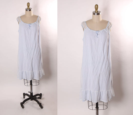 1950s 1960s Blue Flocked Swiss Dot Cap Sleeve Lingerie Night Gown -XL