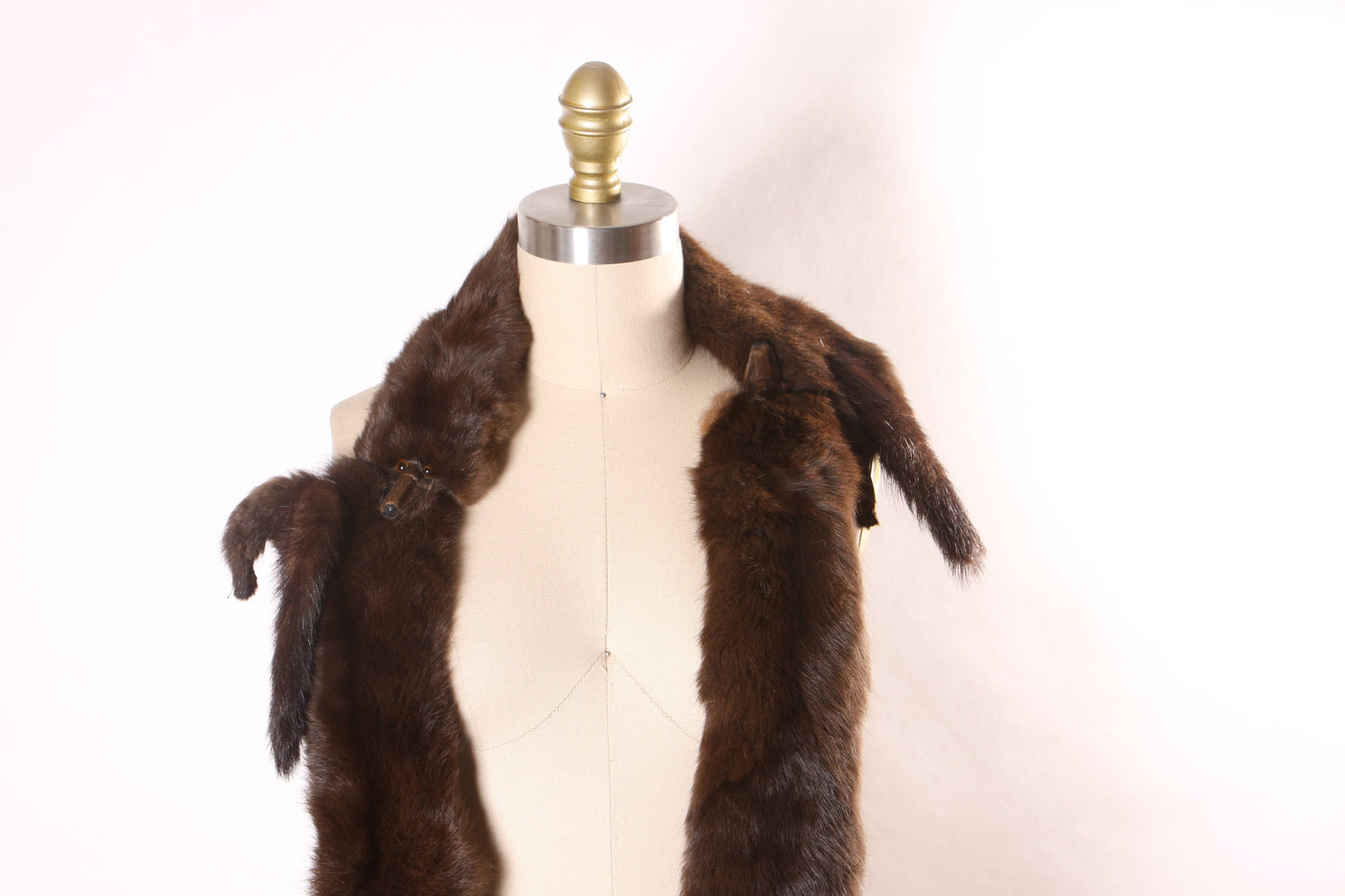 1950s Dark Brown Three Pelt Mink Fur Fulled Bodied Stole Shoulder Wrap