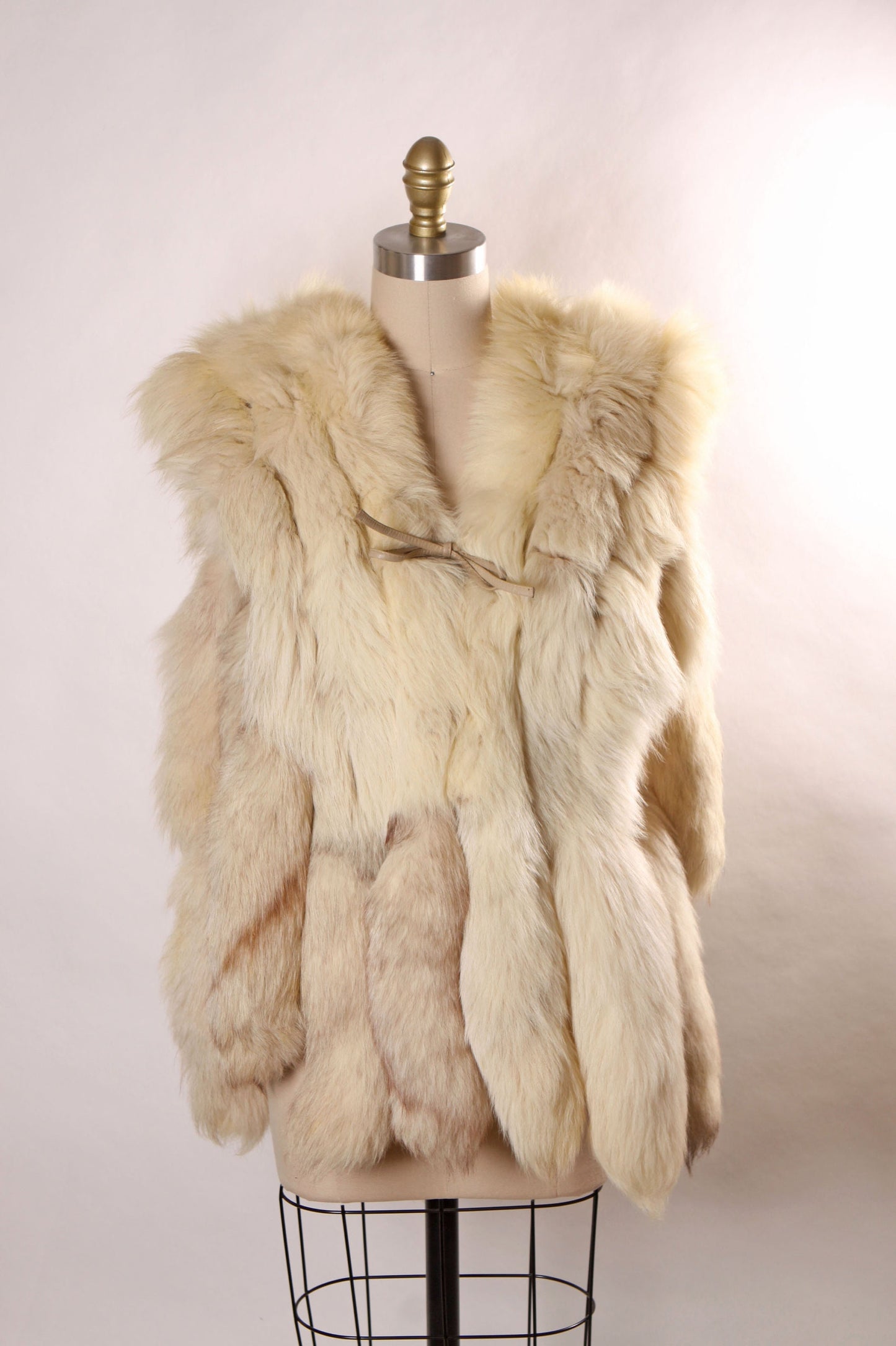 1970s Mod Silver Fox Tail Leather Straps Open Side Fur Vest by Jacques Saint Laurent -M