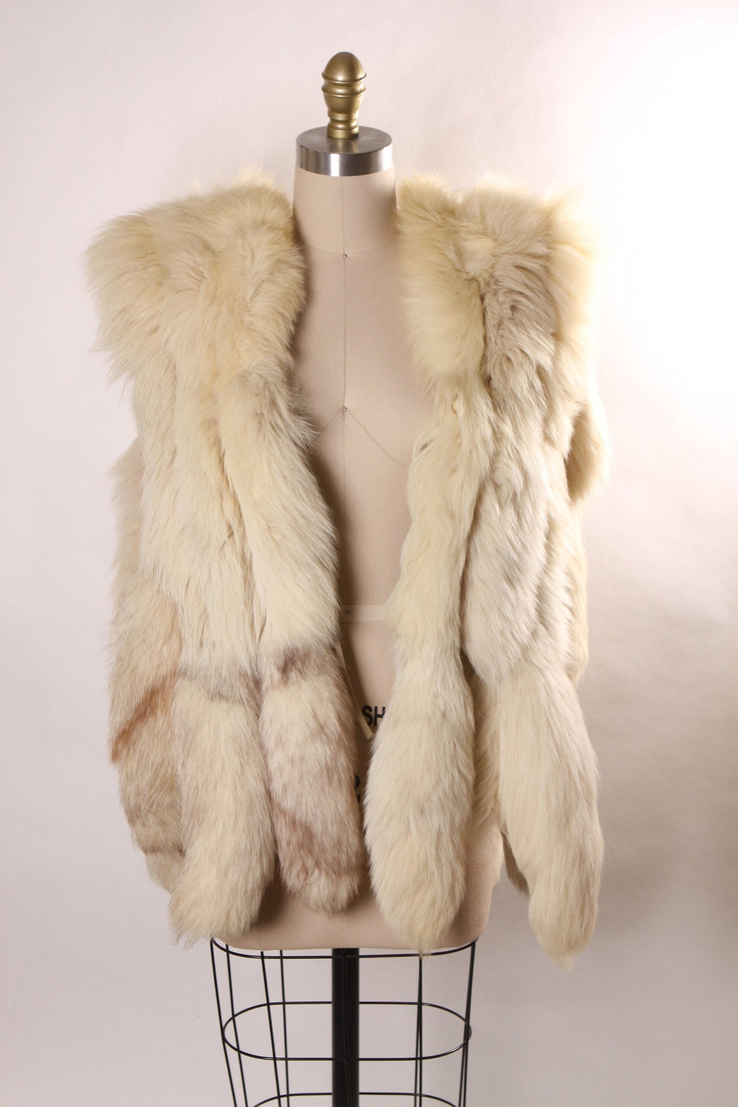 1970s Mod Silver Fox Tail Leather Straps Open Side Fur Vest by Jacques Saint Laurent -M