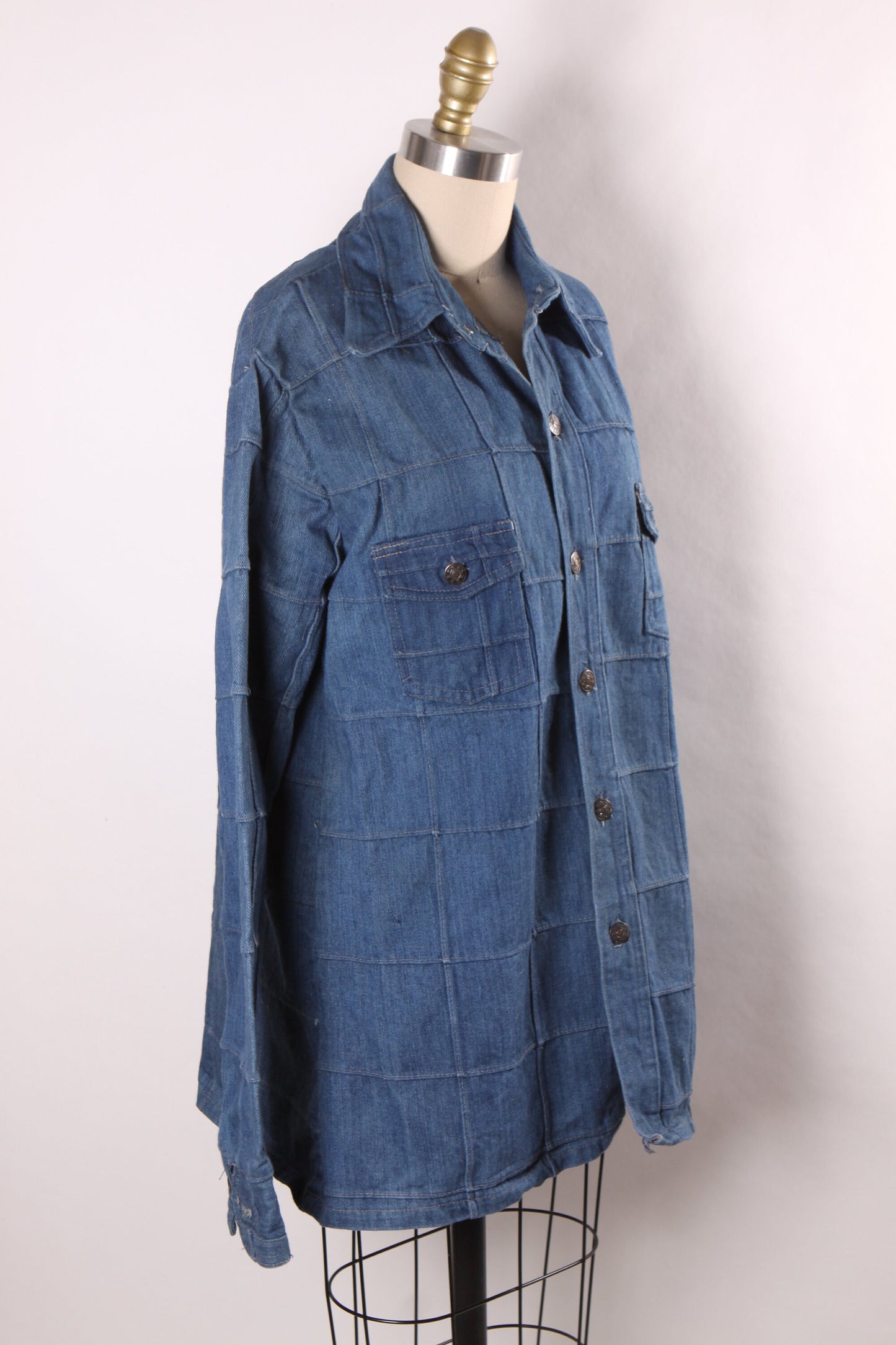 1970s Denim Window Pane Button Up Long Sleeve Mens Jacket by Adventura -M