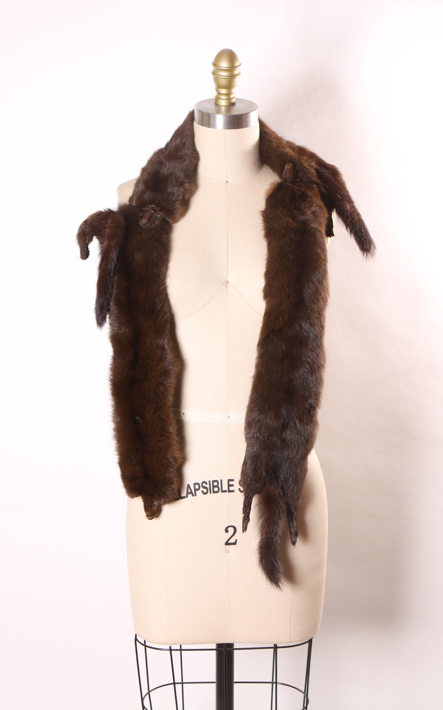 1950s Dark Brown Three Pelt Mink Fur Fulled Bodied Stole Shoulder Wrap