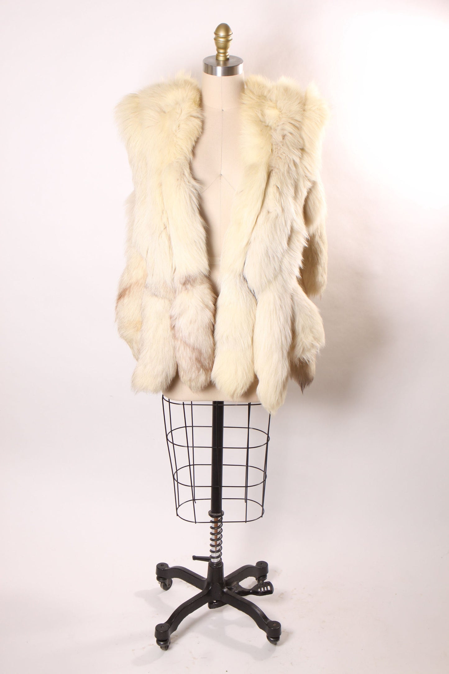 1970s Mod Silver Fox Tail Leather Straps Open Side Fur Vest by Jacques Saint Laurent -M