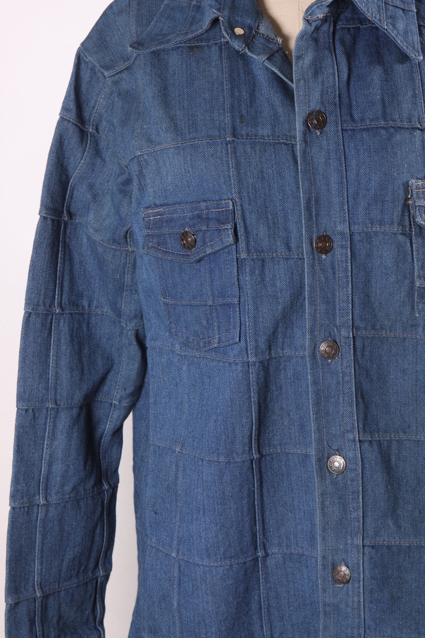 1970s Denim Window Pane Button Up Long Sleeve Mens Jacket by Adventura -M