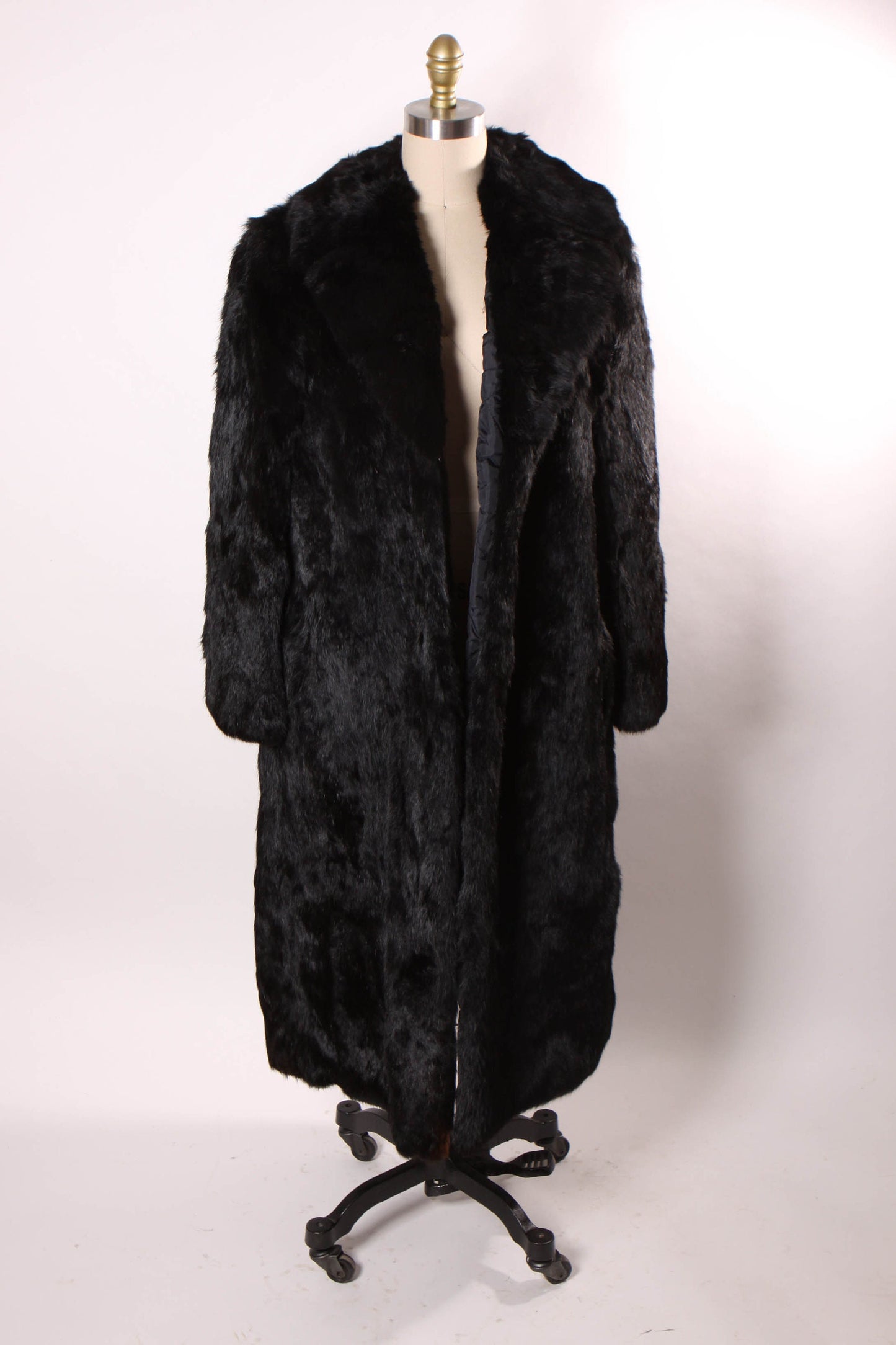 Late 1970s Early 1980s Black Rabbit Fur Full Length Long Sleeve Coat -M