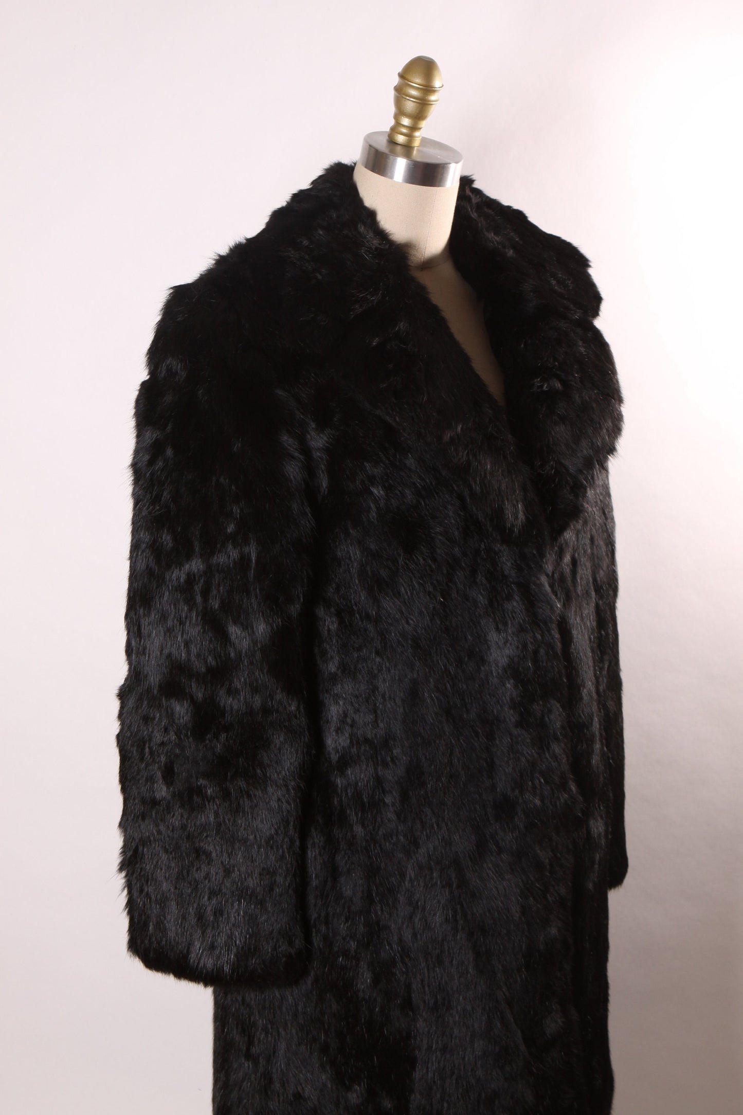 Late 1970s Early 1980s Black Rabbit Fur Full Length Long Sleeve Coat -M