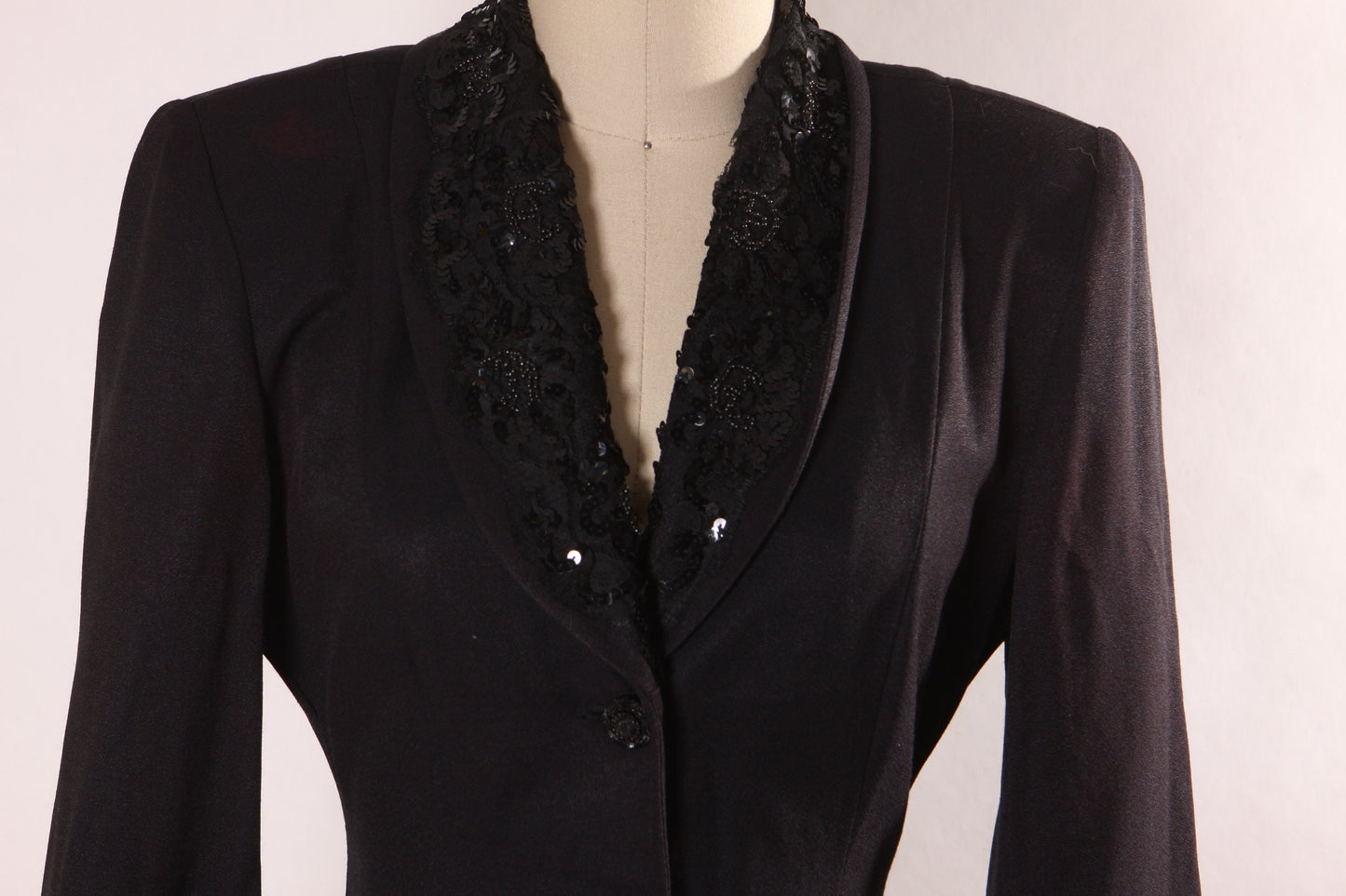 1980s Black Long Sleeve Corporate Goth Dominatrix Button Up Office Dress by Lois Snyder Dani Maxx -XS