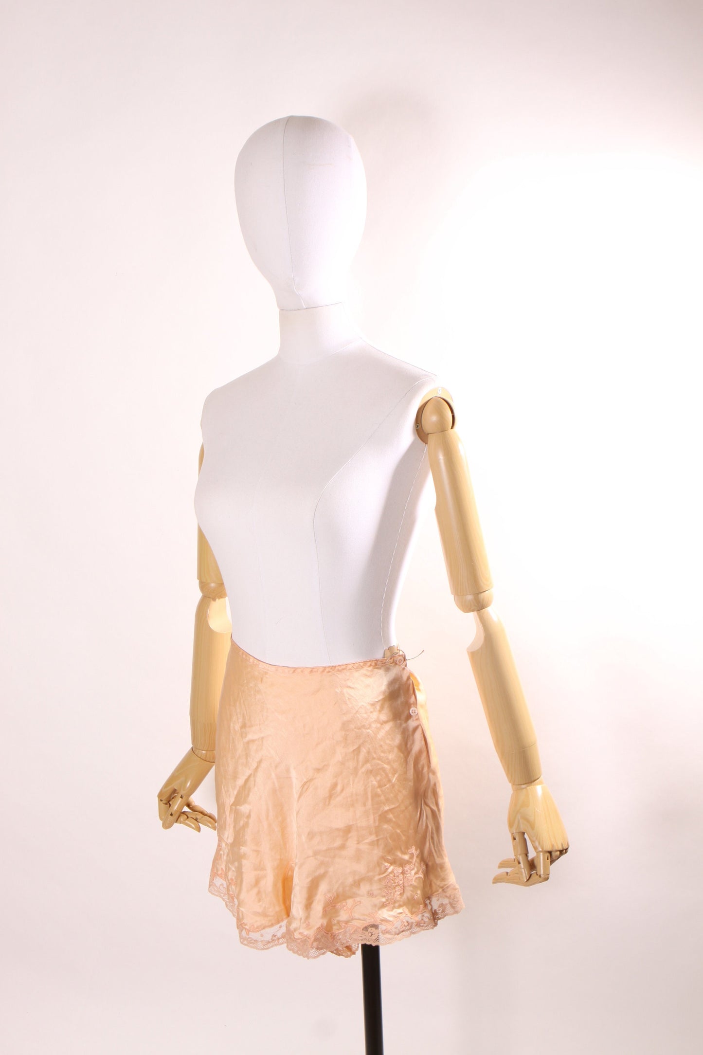 1920s Pink Beige Lace Trim Silk High Waisted Tap Pants Lingerie by Real Silk Indianapolis