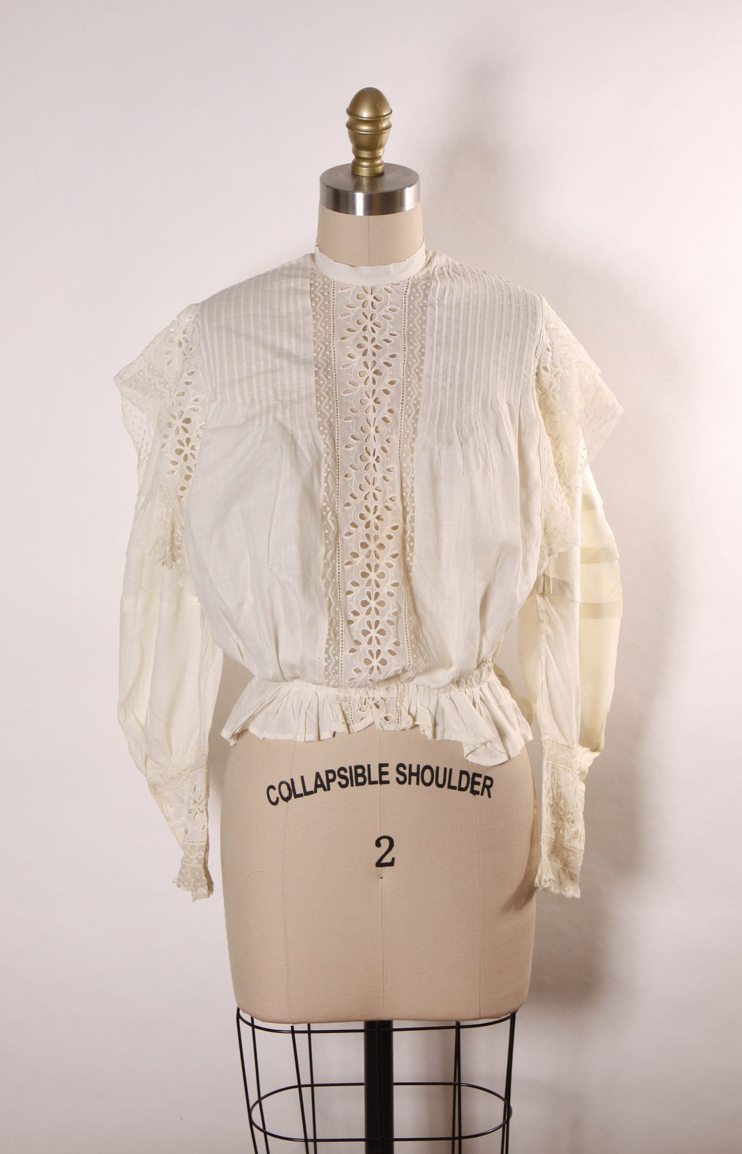 Antique 1910s Edwardian White Lace Long Sleeve Blouse -XS